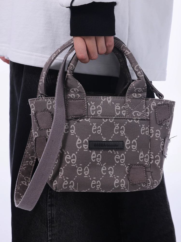 eeeeArtmonster"福美"满印复古帆布包韩版潮流贴布拼接手提斜挎包