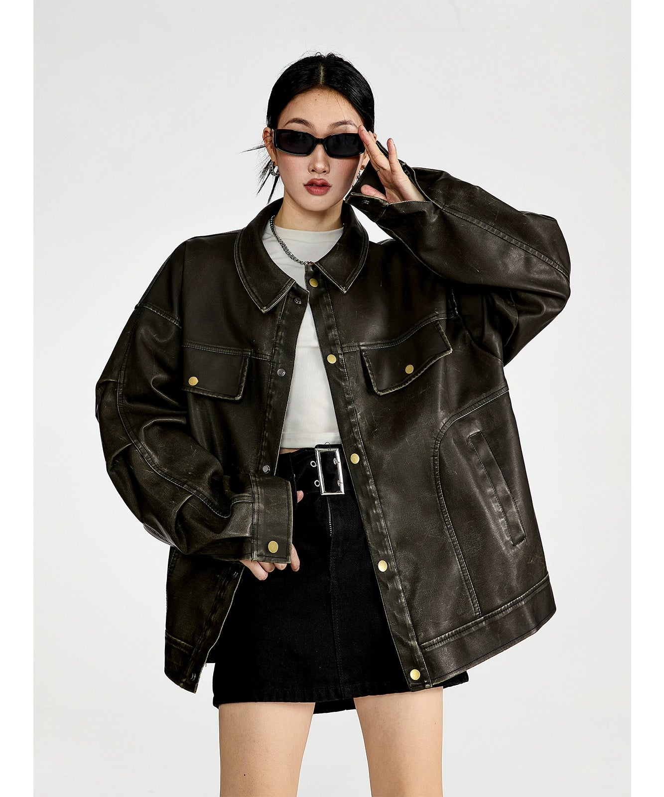 ICH MODE 美式复古皮衣外套女秋冬款2025新款宽松休闲百搭皮夹克