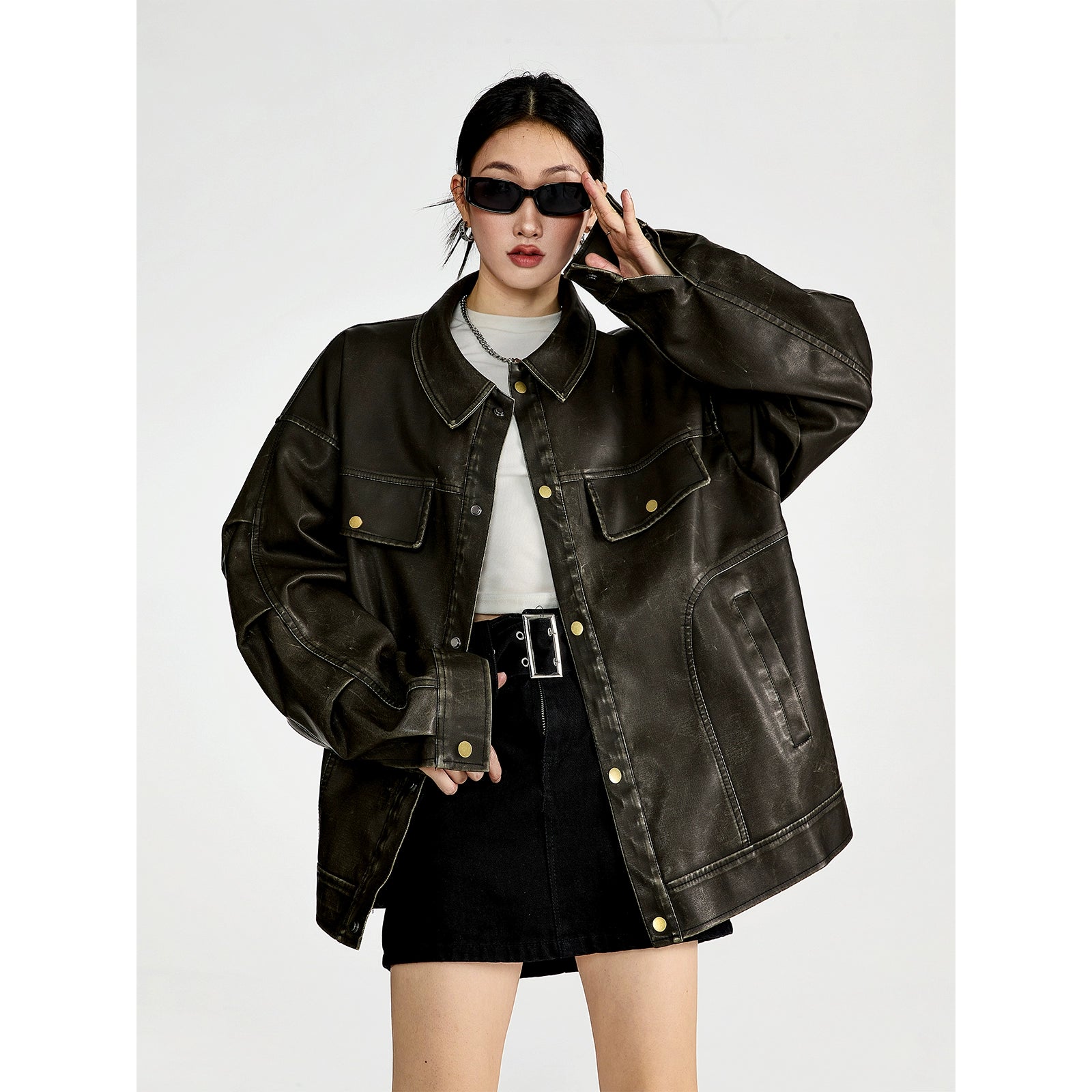 ICH MODE 美式复古皮衣外套女秋冬款2025新款宽松休闲百搭皮夹克