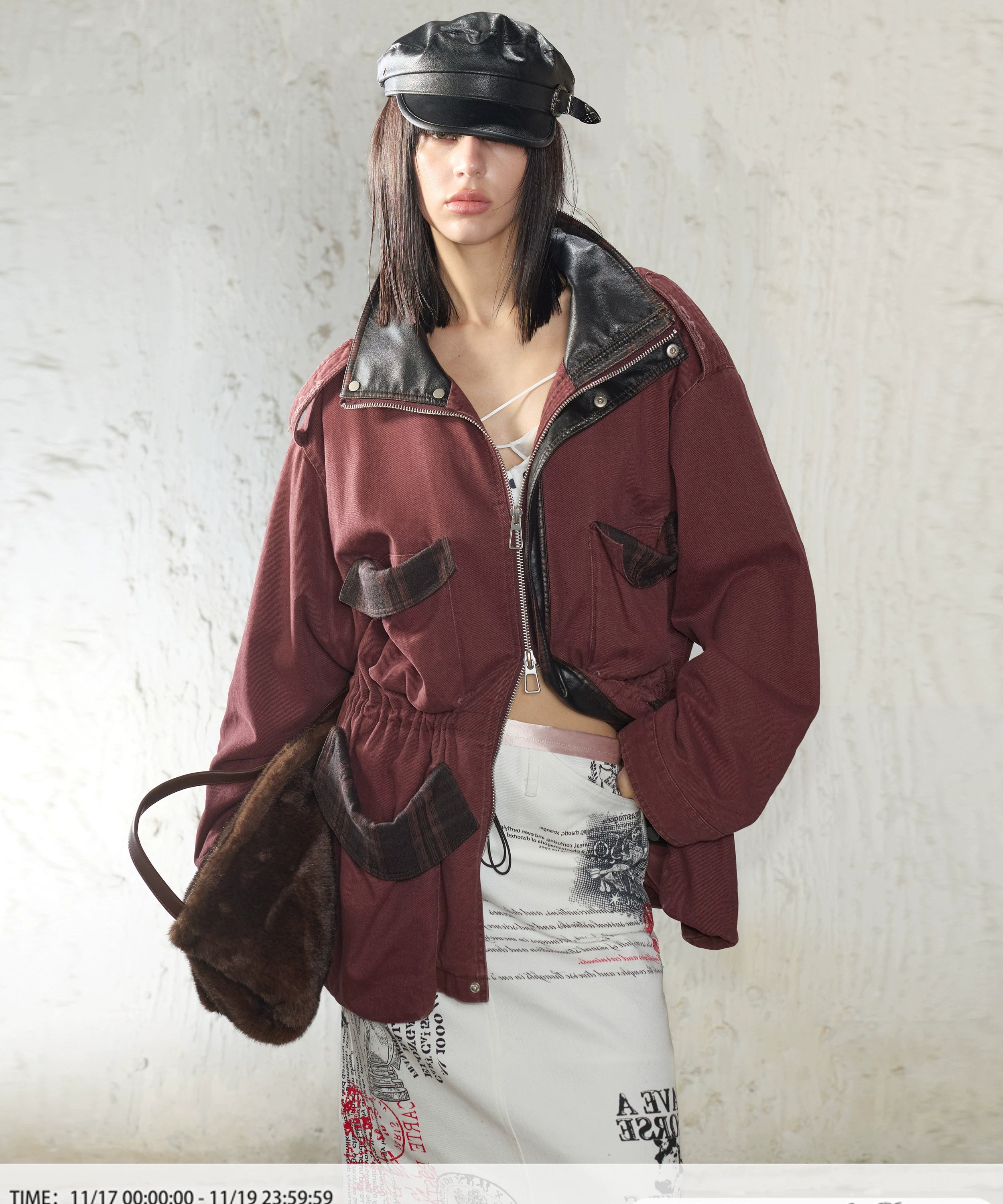 2th Desire重工做旧磨破复古拼色拉链中长款立体口袋工装风衣外套