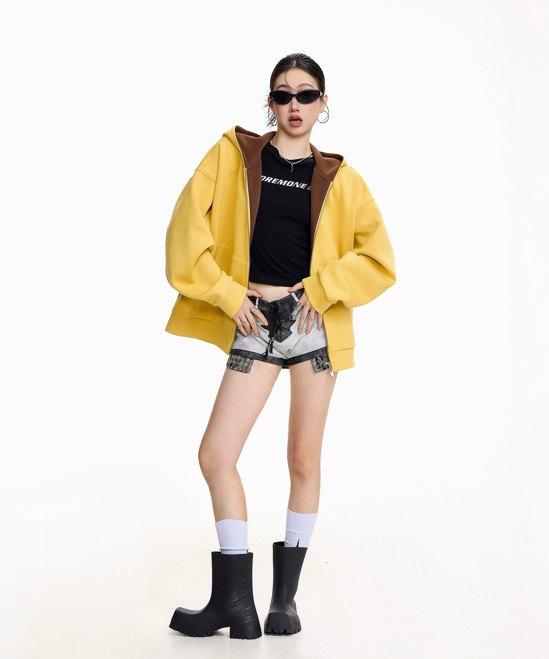 ICH MODE 美式复古开衫卫衣外套女2025新款秋冬宽松撞色连帽上衣