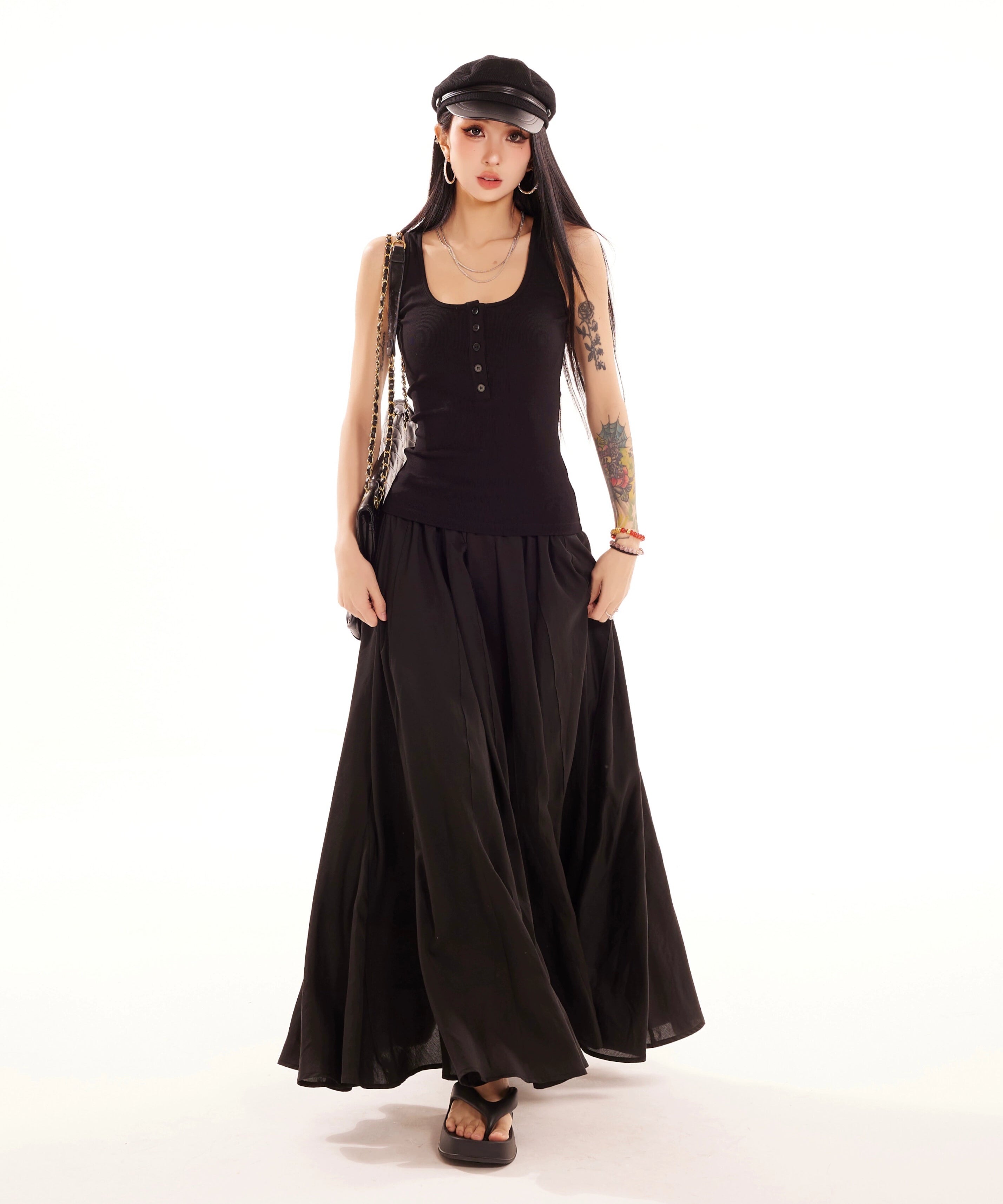 野生zero 白黑灰色u领背心针织内搭女春夏季外穿辣妹修身无袖上衣