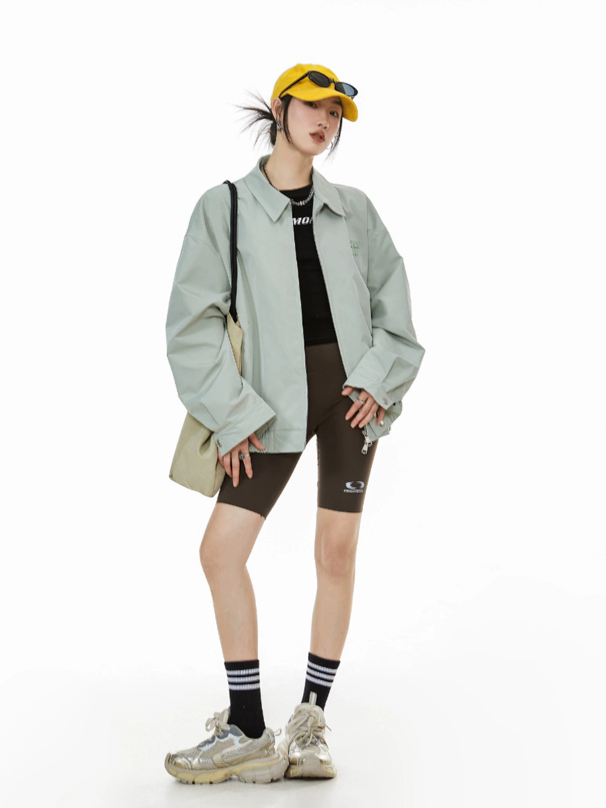 ICH MODE 美式复古拉链外套女2025秋冬新款宽松休闲工装夹克上衣