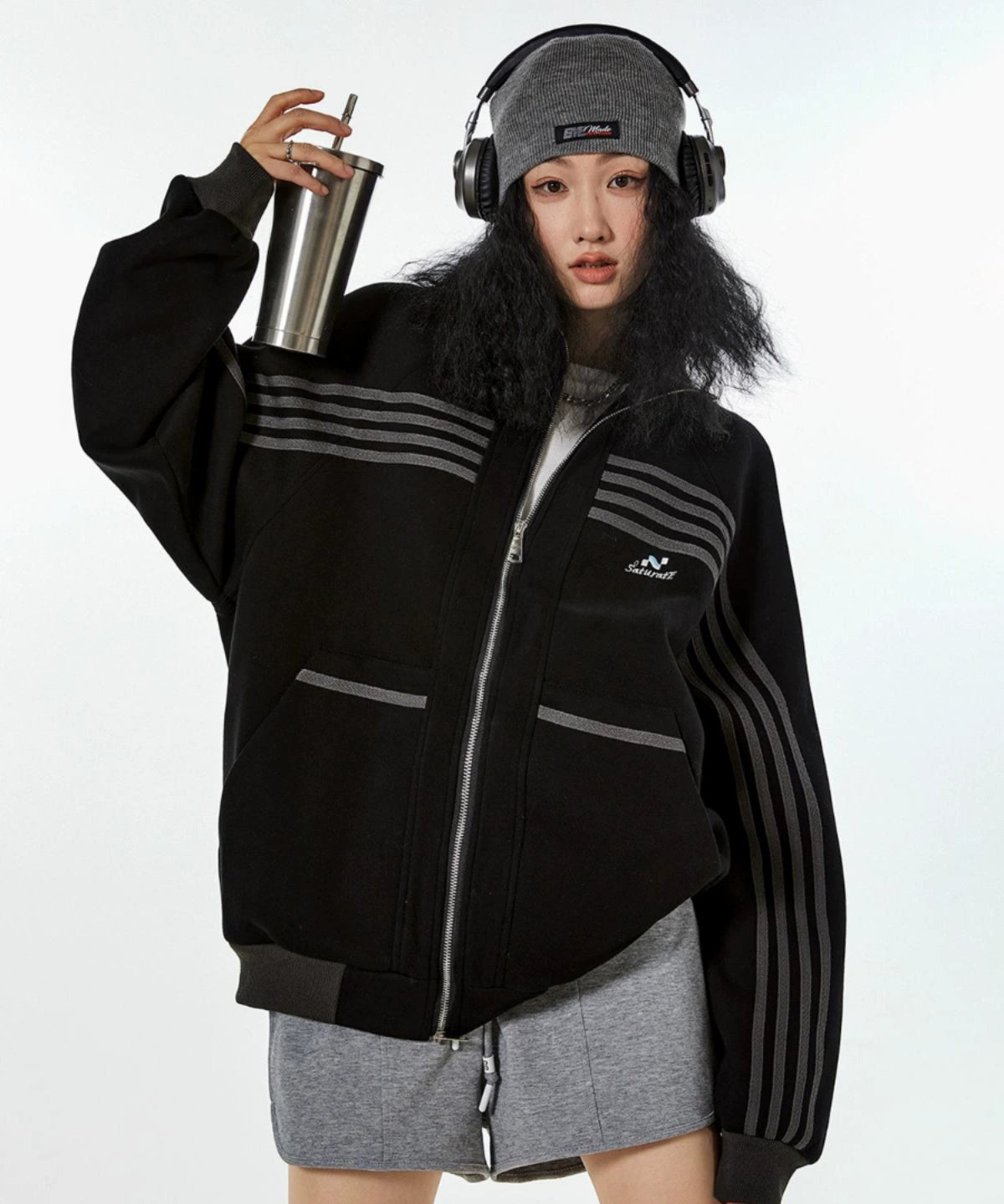 ICH MODE 美式复古休闲运动外套女秋冬宽松薄款开衫上衣2025新款