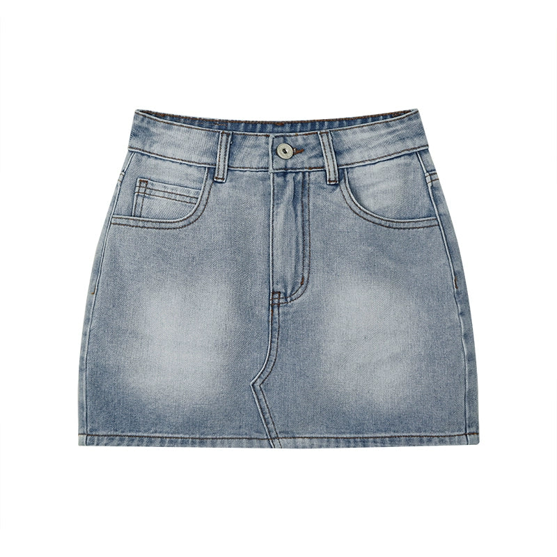 野生zerocircle 牛仔抹胸套装女夏abg辣妹高腰显瘦包臀半身短裙子
