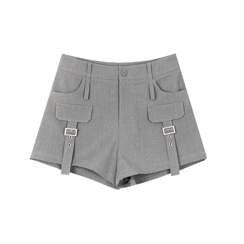 野生zerocircle灰棕色西装休闲短裤女夏季辣妹设计感显瘦直筒裤子