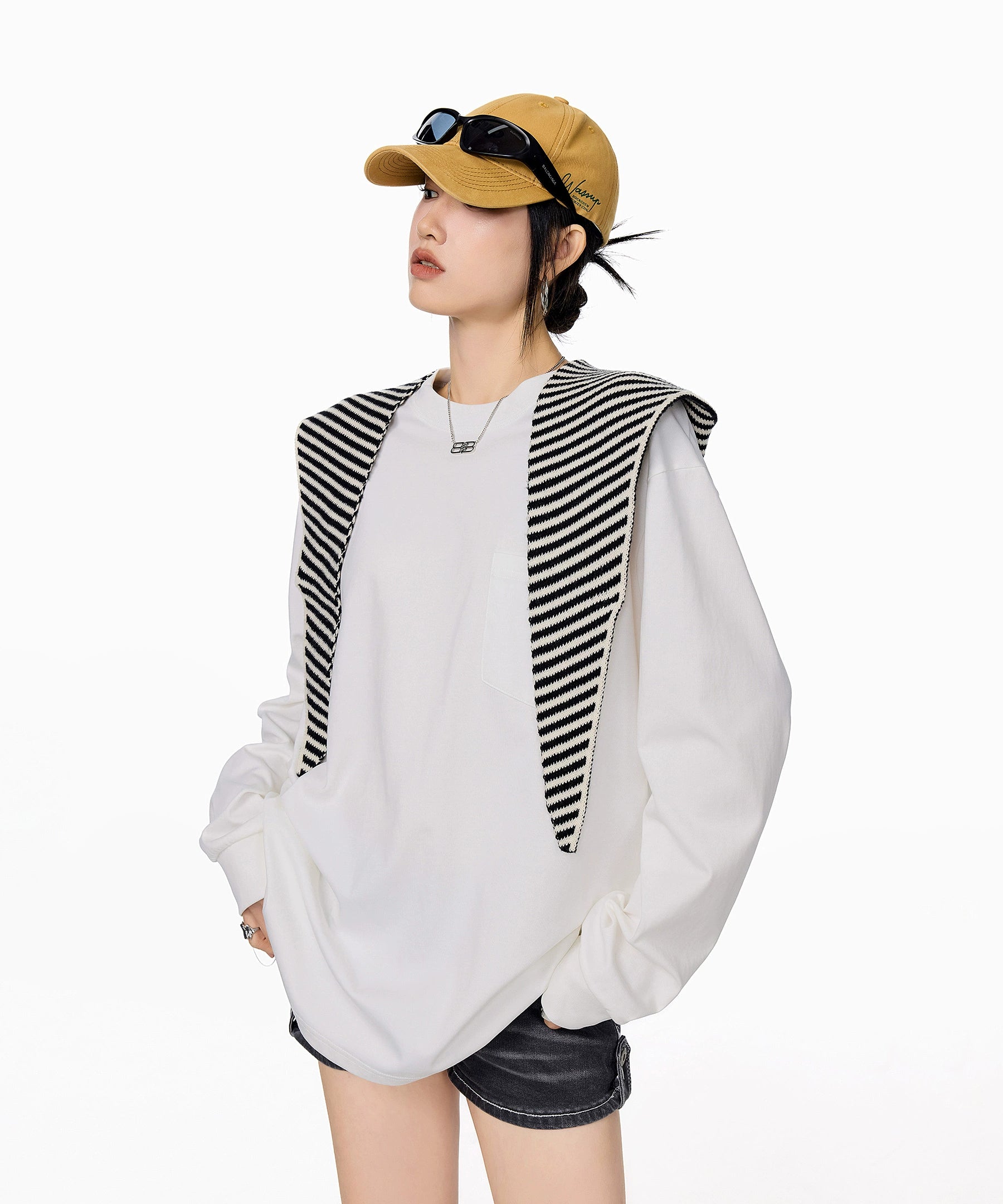 ICH MODE 美式圆领正肩长袖T恤女2025秋冬新款宽松纯色上衣打底衫