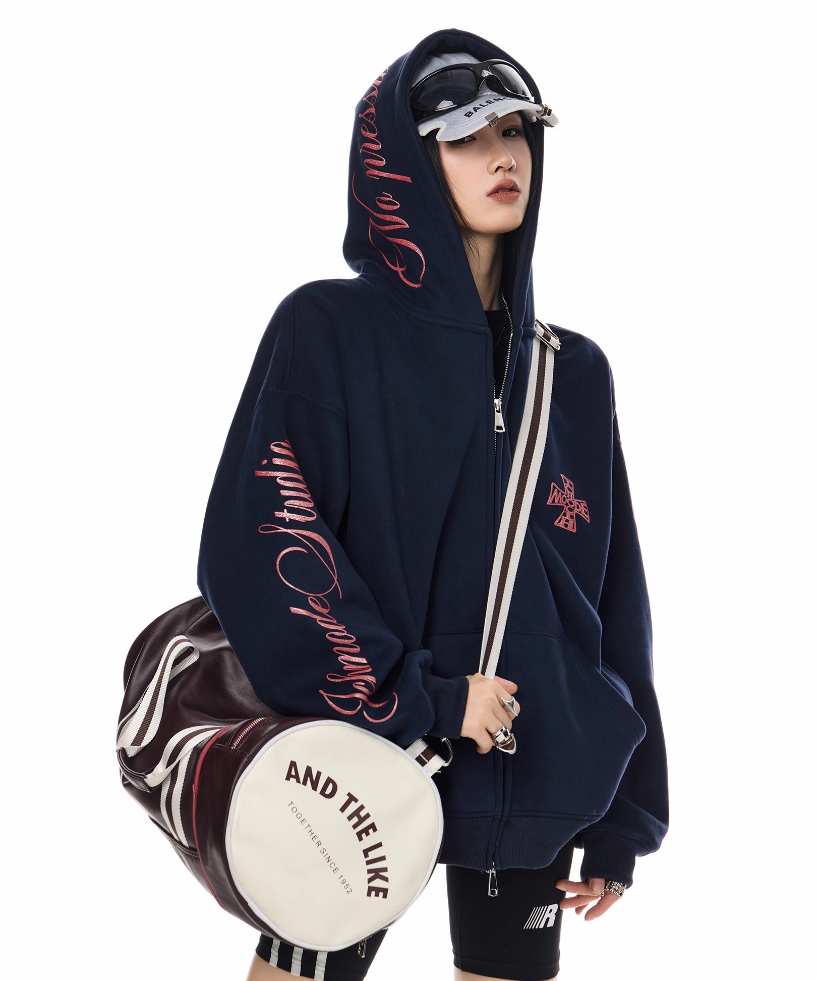 ICH MODE 美式复古哥特加绒连帽卫衣外套女新款秋冬宽松开衫上衣