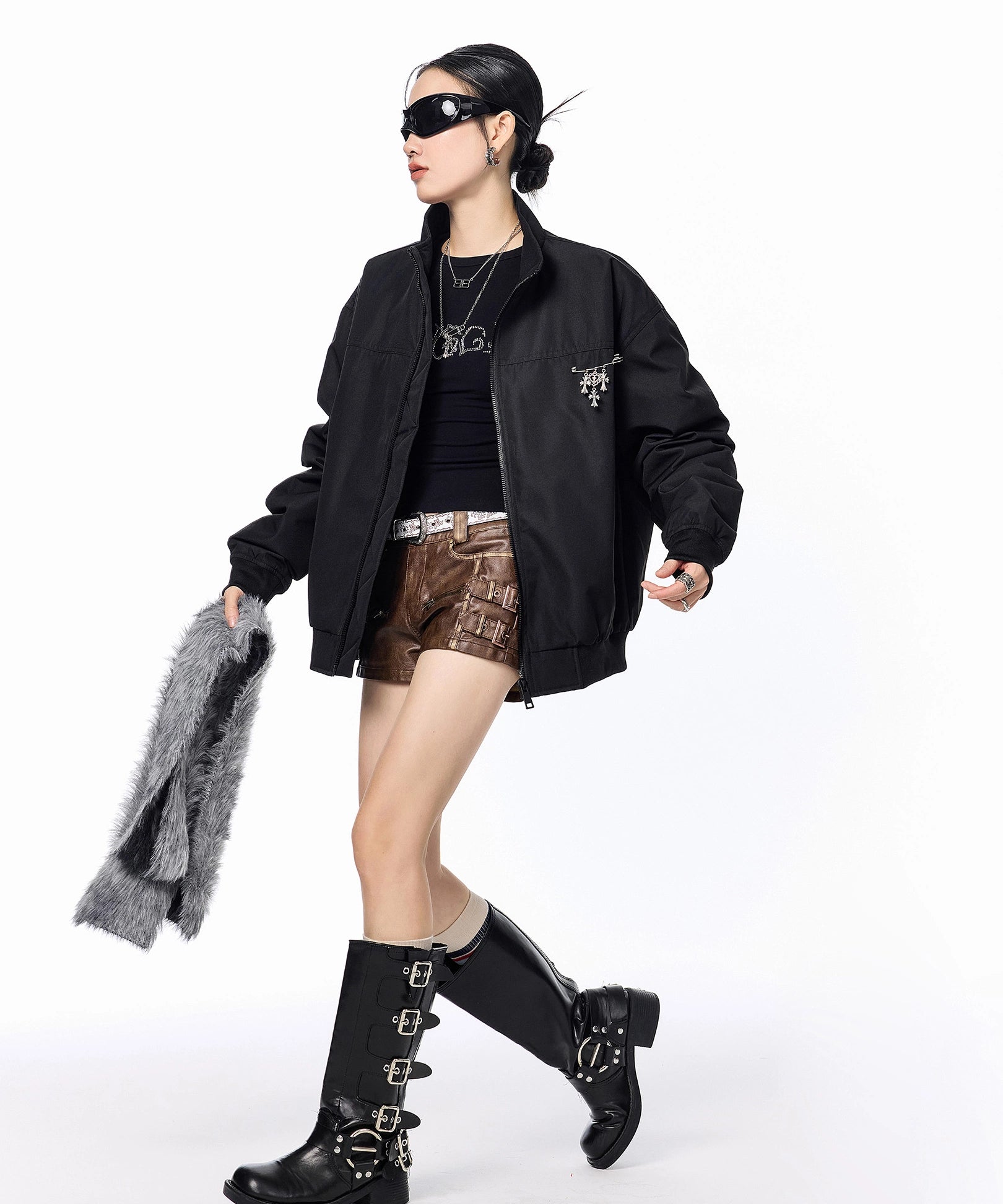 ICH MODE 90白鸭绒美式复古立领轻薄羽绒服女秋冬季保暖夹克外套