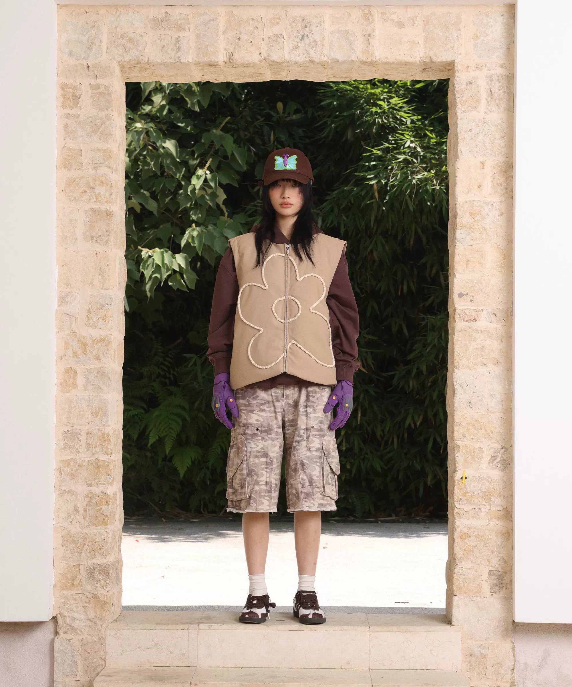 eeeeArtmonster绳绣花朵背心棉马甲加厚保暖坎肩外搭棉服无袖外套