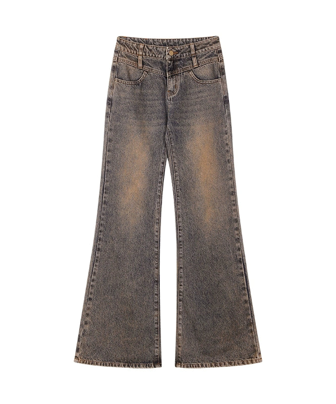 野生zerocircle复古水洗做旧修身微喇牛仔裤女春夏设计感显瘦裤子