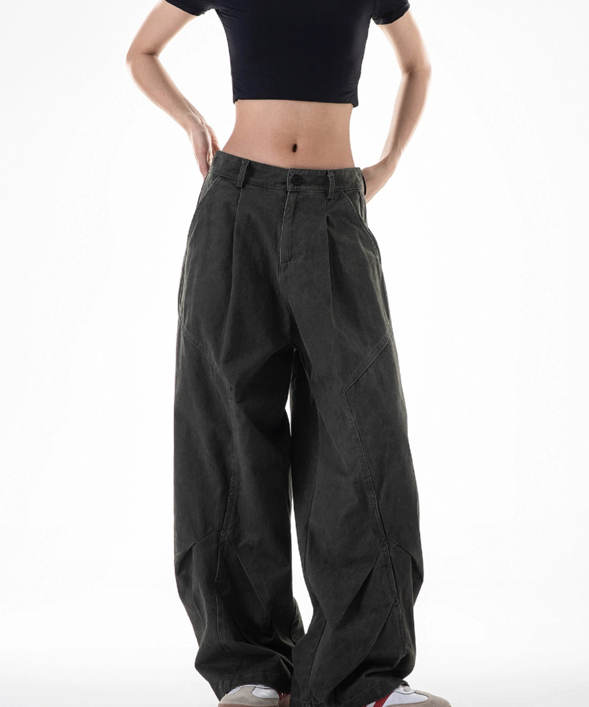 ICH MODE 美式复古白色弯刀裤女夏季宽松bf直筒阔腿裤休闲工装裤