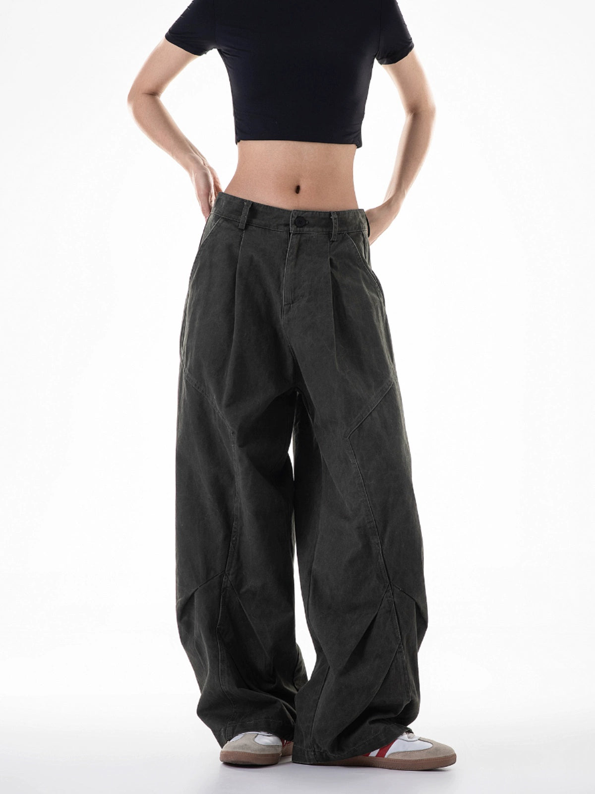 ICH MODE 美式复古白色弯刀裤女夏季宽松bf直筒阔腿裤休闲工装裤