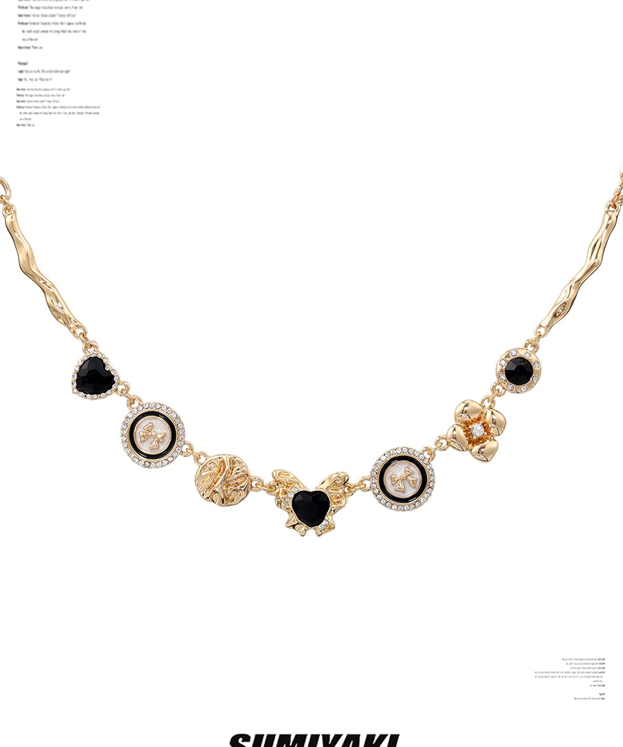 复古金属感！SUMIYAKI高级黑金蝴蝶纽扣圆盘项链女小众轻奢锁骨链