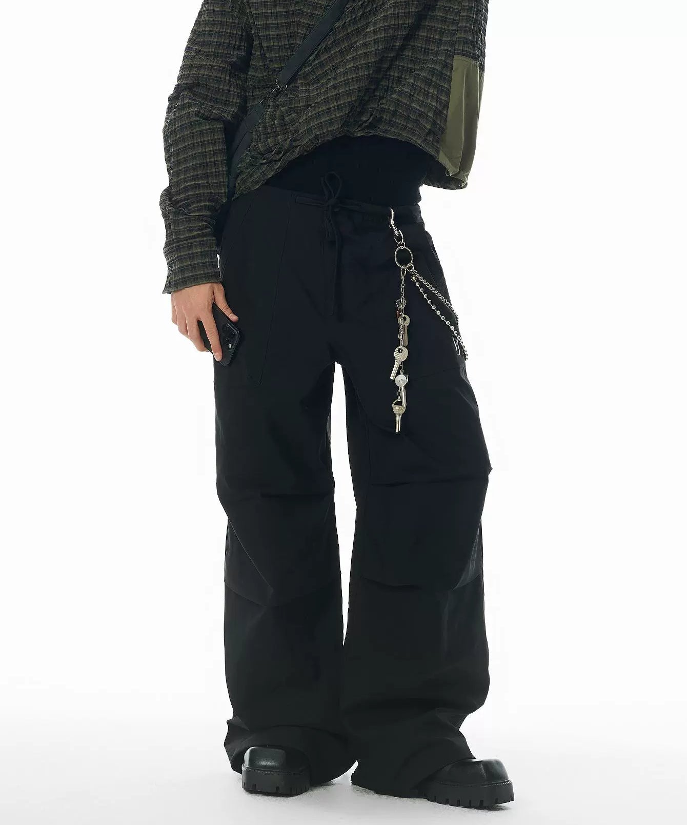 【限时特价】JHYQ春秋美式褶皱伞兵工装裤男潮牌宽松可束脚休闲裤