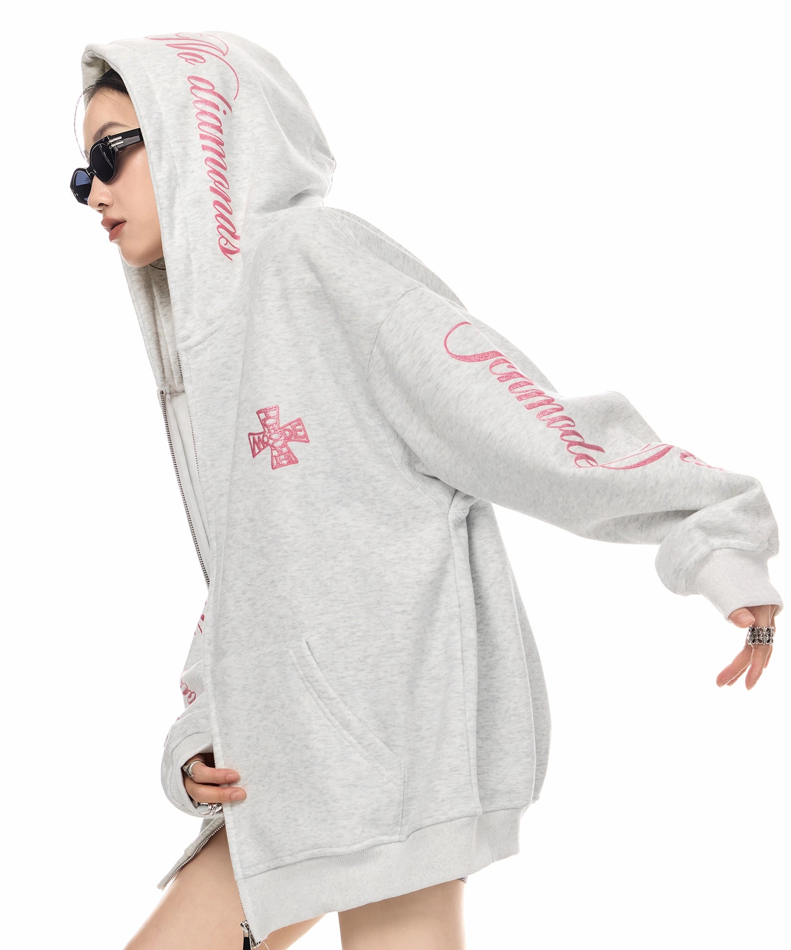 ICH MODE 美式复古哥特加绒连帽卫衣外套女新款秋冬宽松开衫上衣