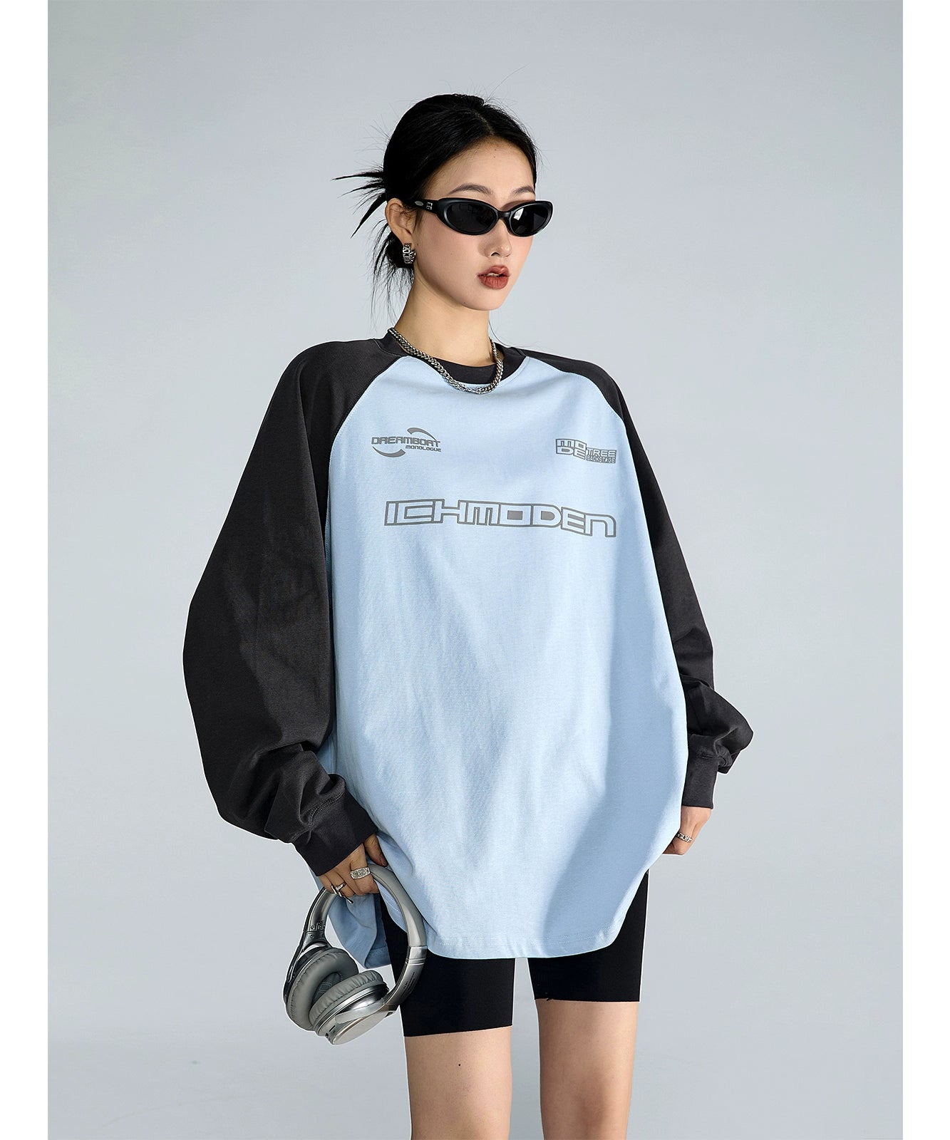 ICH MODE 美式复古圆领卫衣女2025新款秋宽松休闲百搭T恤上衣