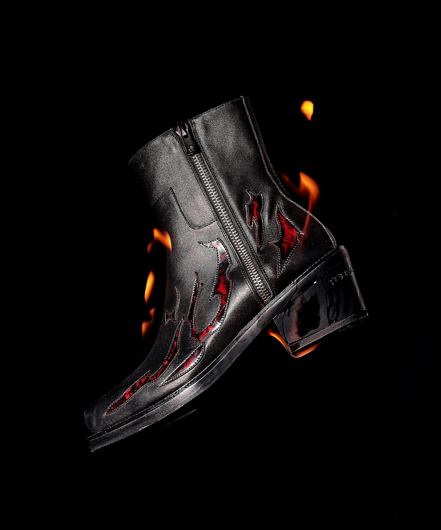 檀健次明星同款三色火焰切尔西长筒靴增高真皮皮鞋TERRAINCOGNITA