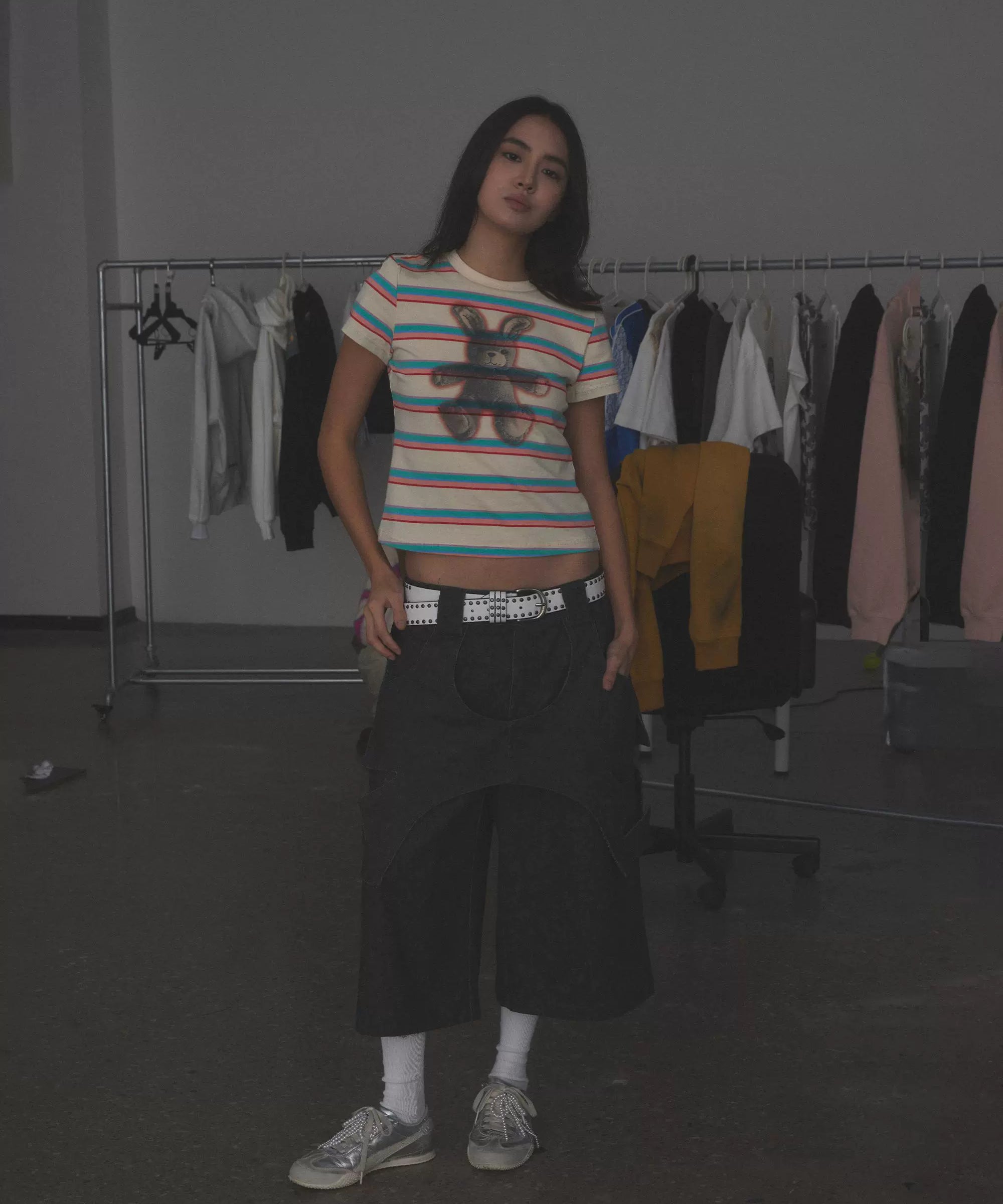 “莱贝特”| eeee朋克兔子T恤短款小众条纹Y2K辣妹风小众打底短恤