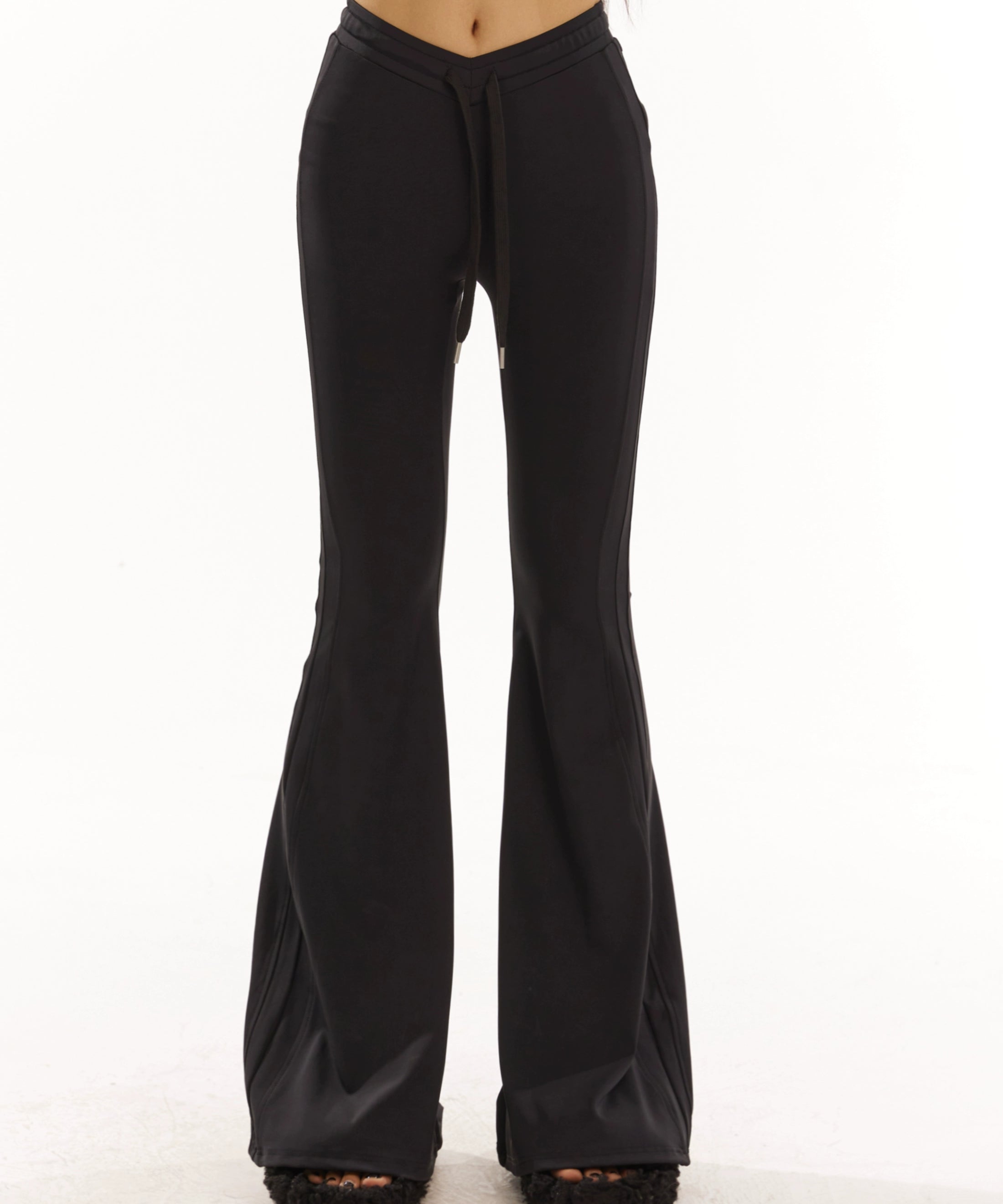 野生zero 黑灰色微喇休闲裤女秋辣妹修身显瘦松紧v腰运动瑜伽裤子