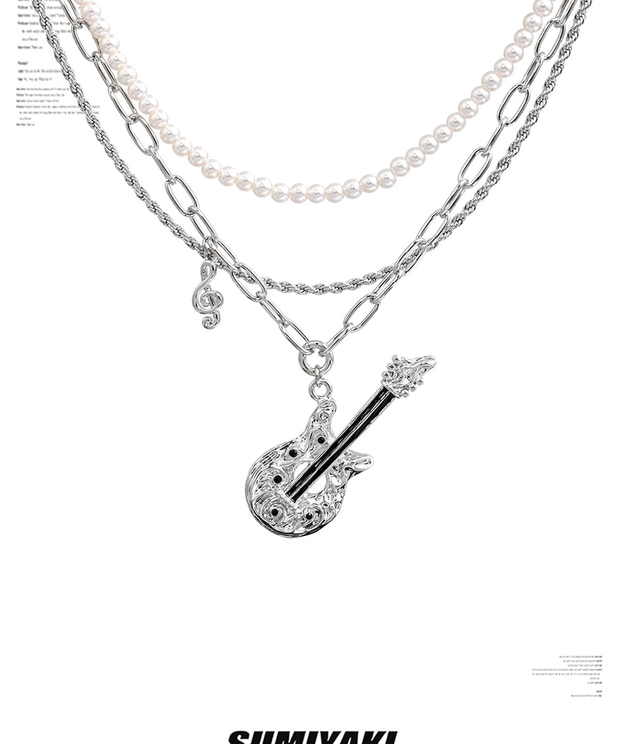 音乐节bi备！SUMIYAKI 朋克吉他系列 双层珍珠项链摇滚风锁骨链