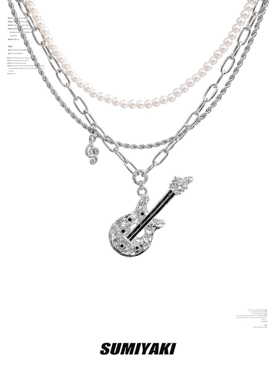 音乐节bi备！SUMIYAKI 朋克吉他系列 双层珍珠项链摇滚风锁骨链