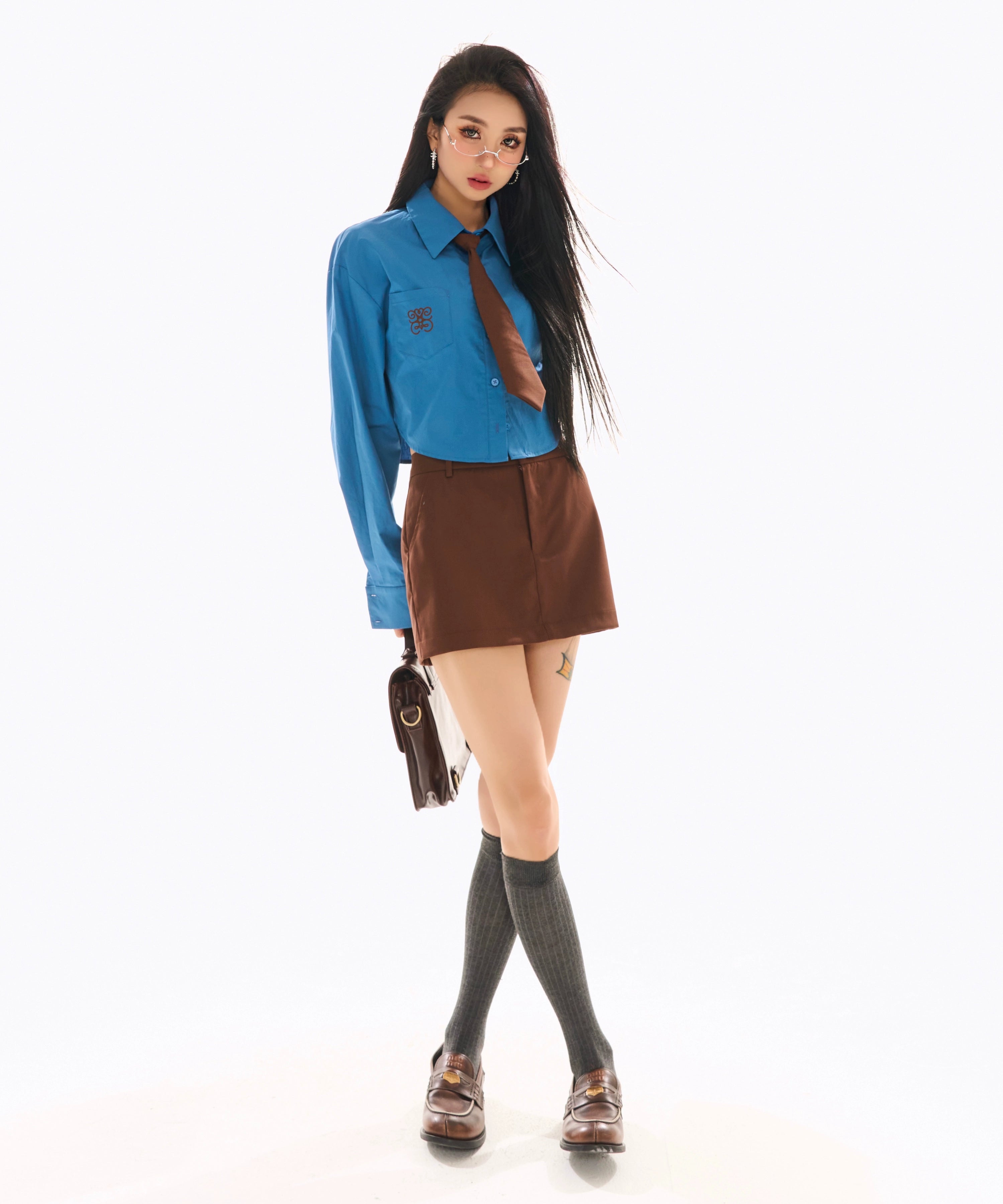 野生zerocircle 初春穿搭套装女白色短款长袖衬衫a字包臀半身裙子