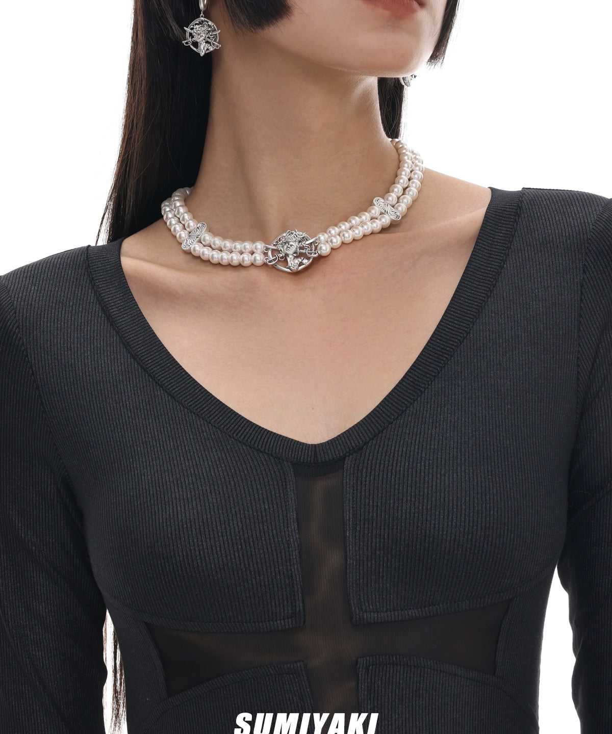 适合酷女孩 ! SUMIYAKI美式浪漫珍珠项链女复古做旧轻奢旧锁骨链