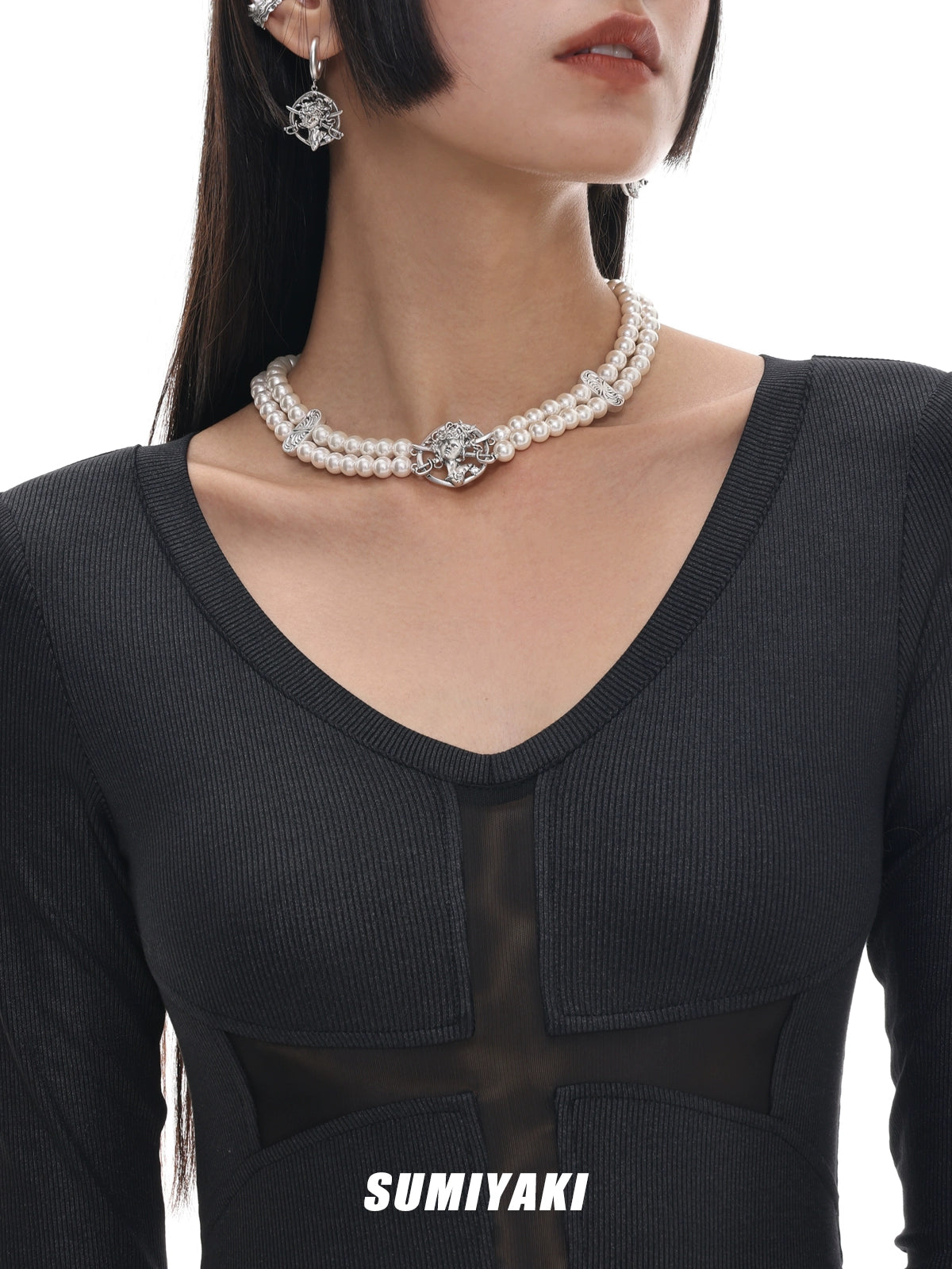 适合酷女孩 ! SUMIYAKI美式浪漫珍珠项链女复古做旧轻奢旧锁骨链