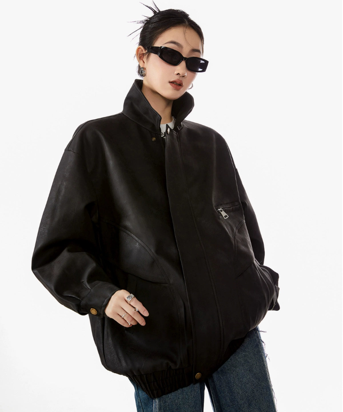 ICH MODE 美式复古皮衣外套女秋冬宽松休闲开衫夹克2025新款上衣