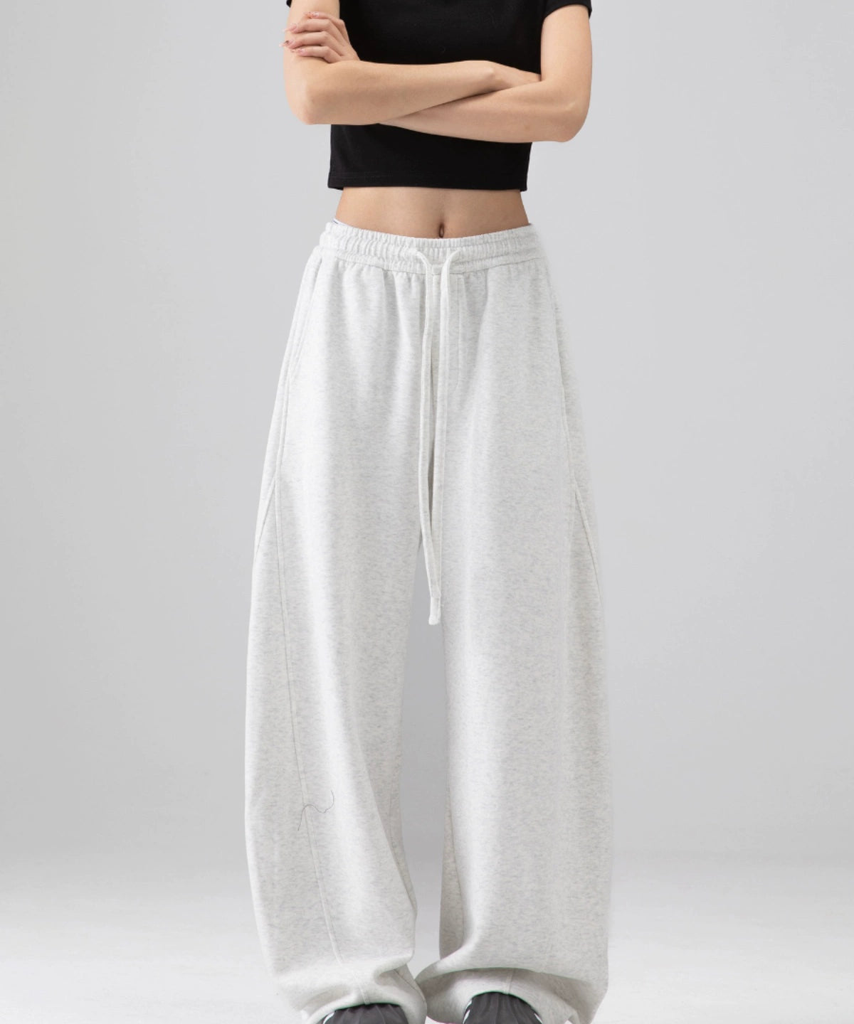 ICH MODE 美式加绒卫裤运动裤女秋冬新款宽松阔腿休闲裤弯刀裤子