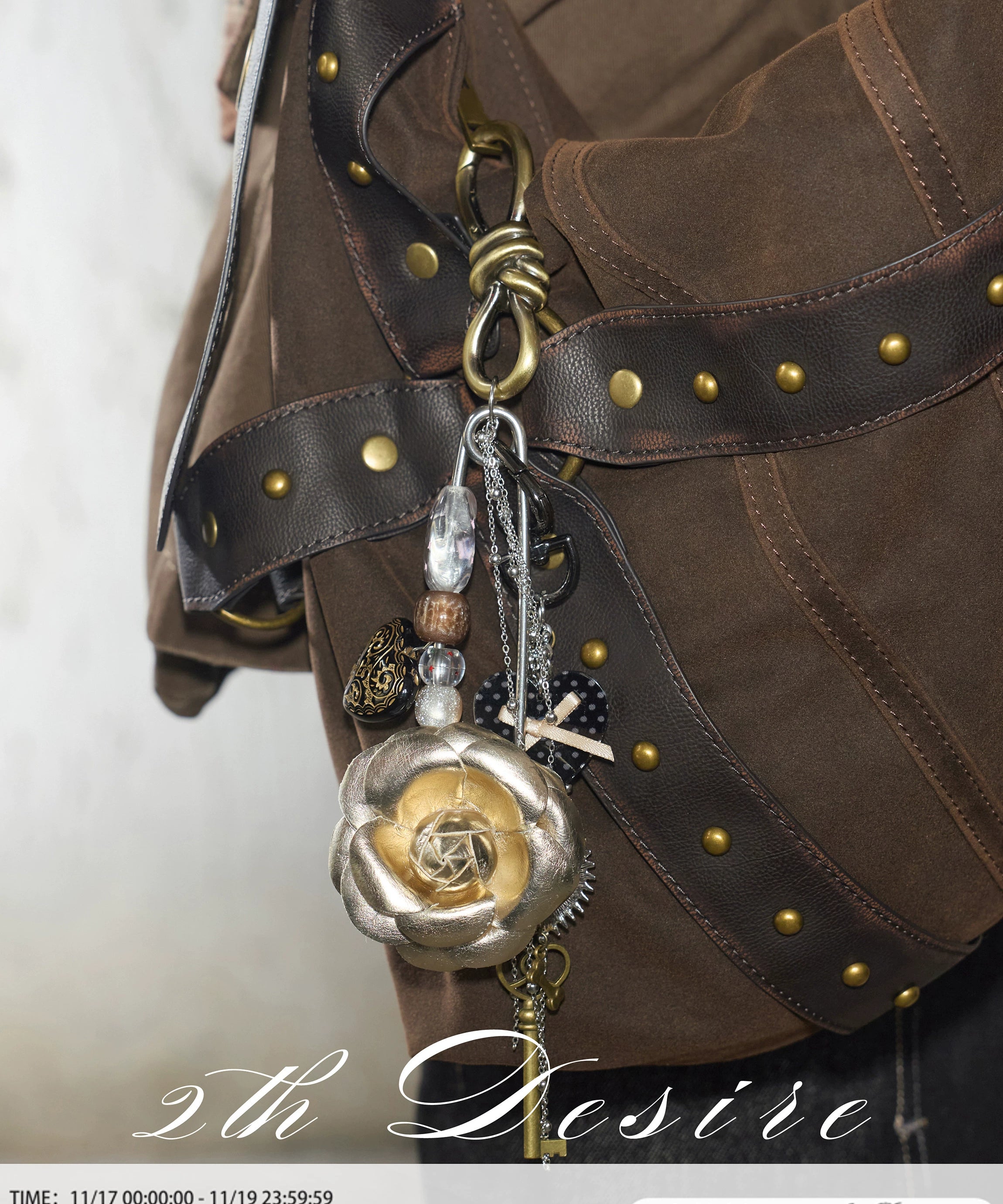 2th Desire原创复古百搭小众设计爱心玫瑰花项链裤链包挂挂坠女