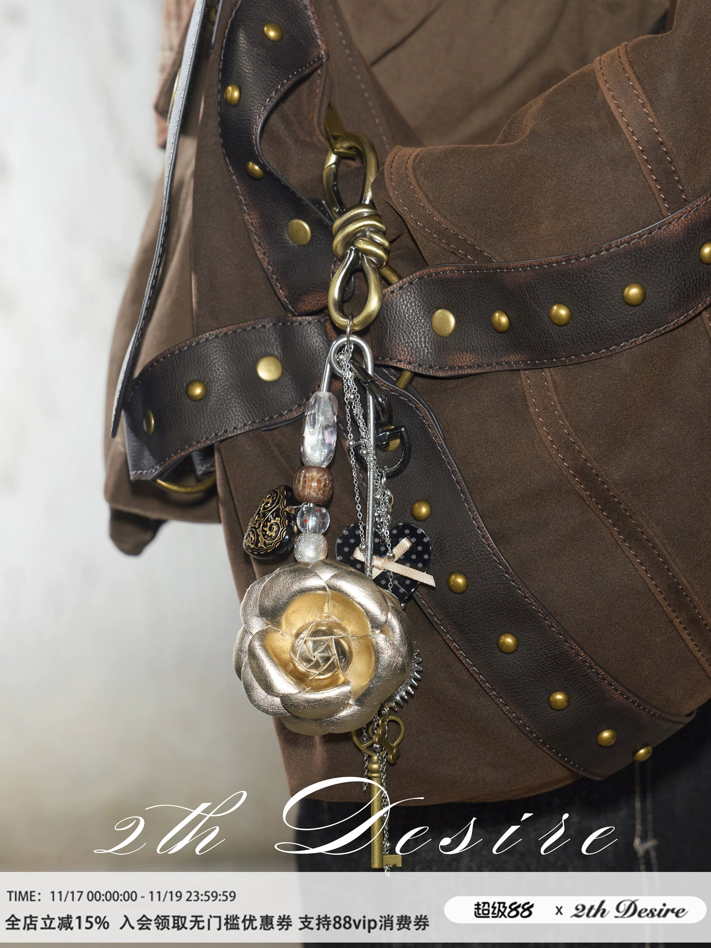 2th Desire原创复古百搭小众设计爱心玫瑰花项链裤链包挂挂坠女