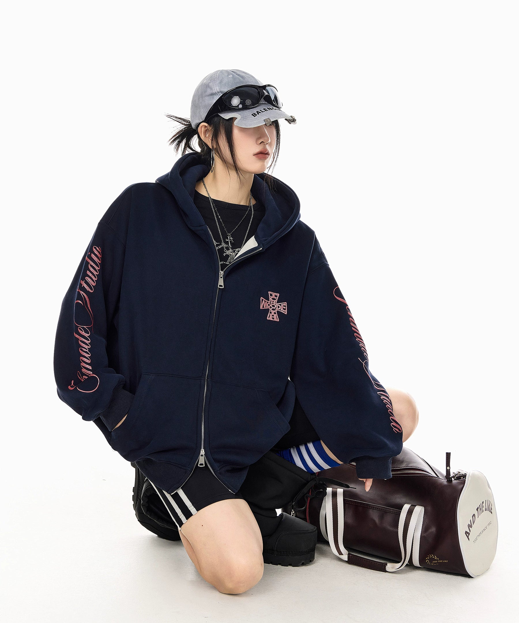 ICH MODE 美式复古哥特加绒连帽卫衣外套女新款秋冬宽松开衫上衣