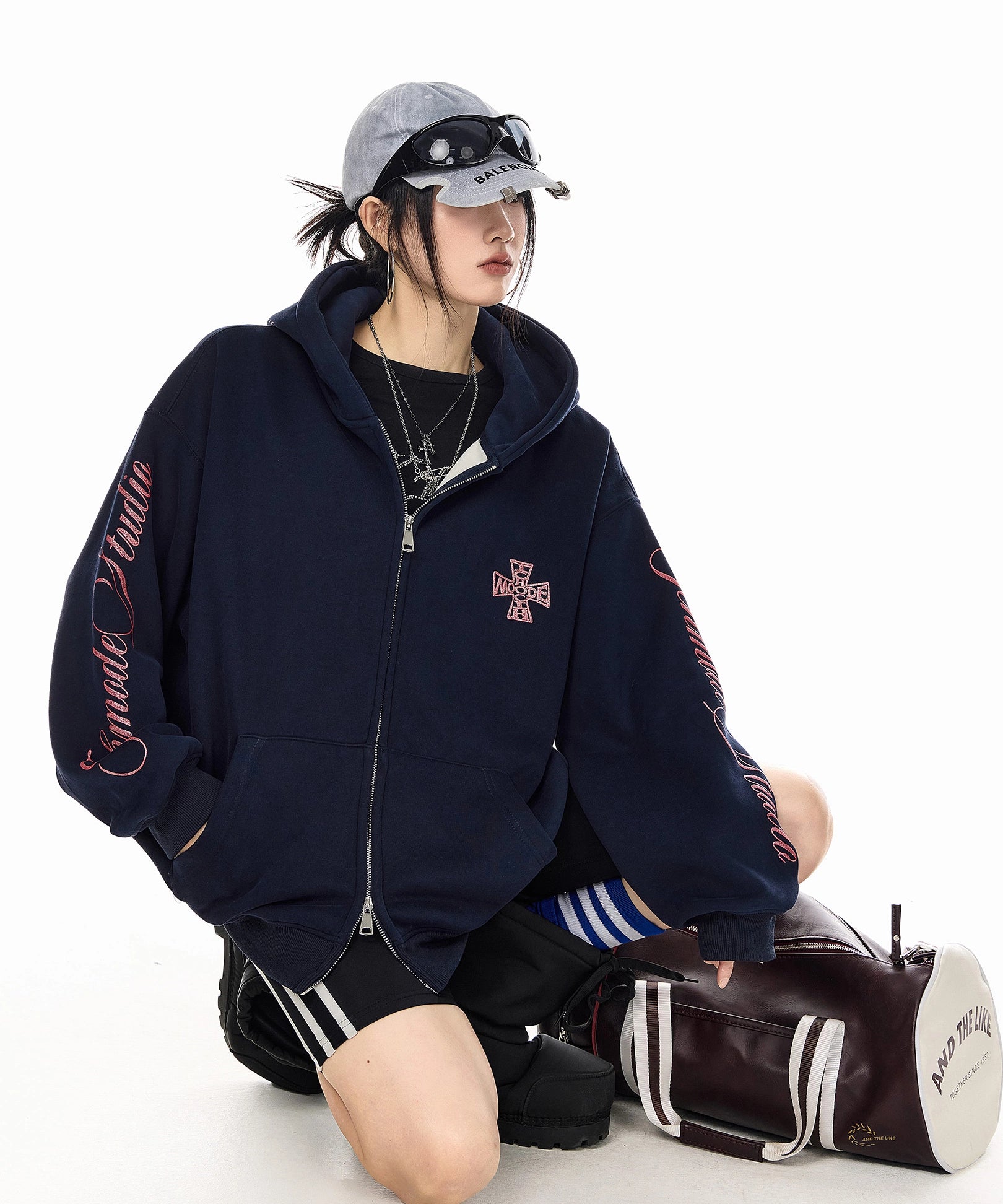 ICH MODE 美式复古哥特加绒连帽卫衣外套女新款秋冬宽松开衫上衣