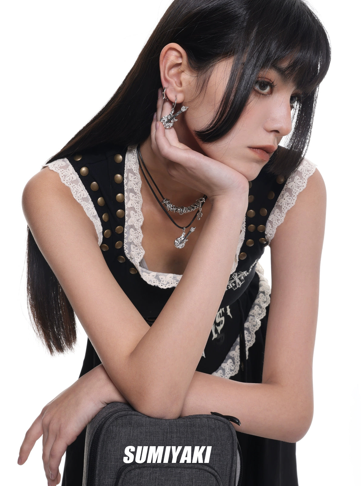 音乐节bi备！SUMIYAKI"五杀摇滚"吉他系列s925耳环朋克摇滚耳饰