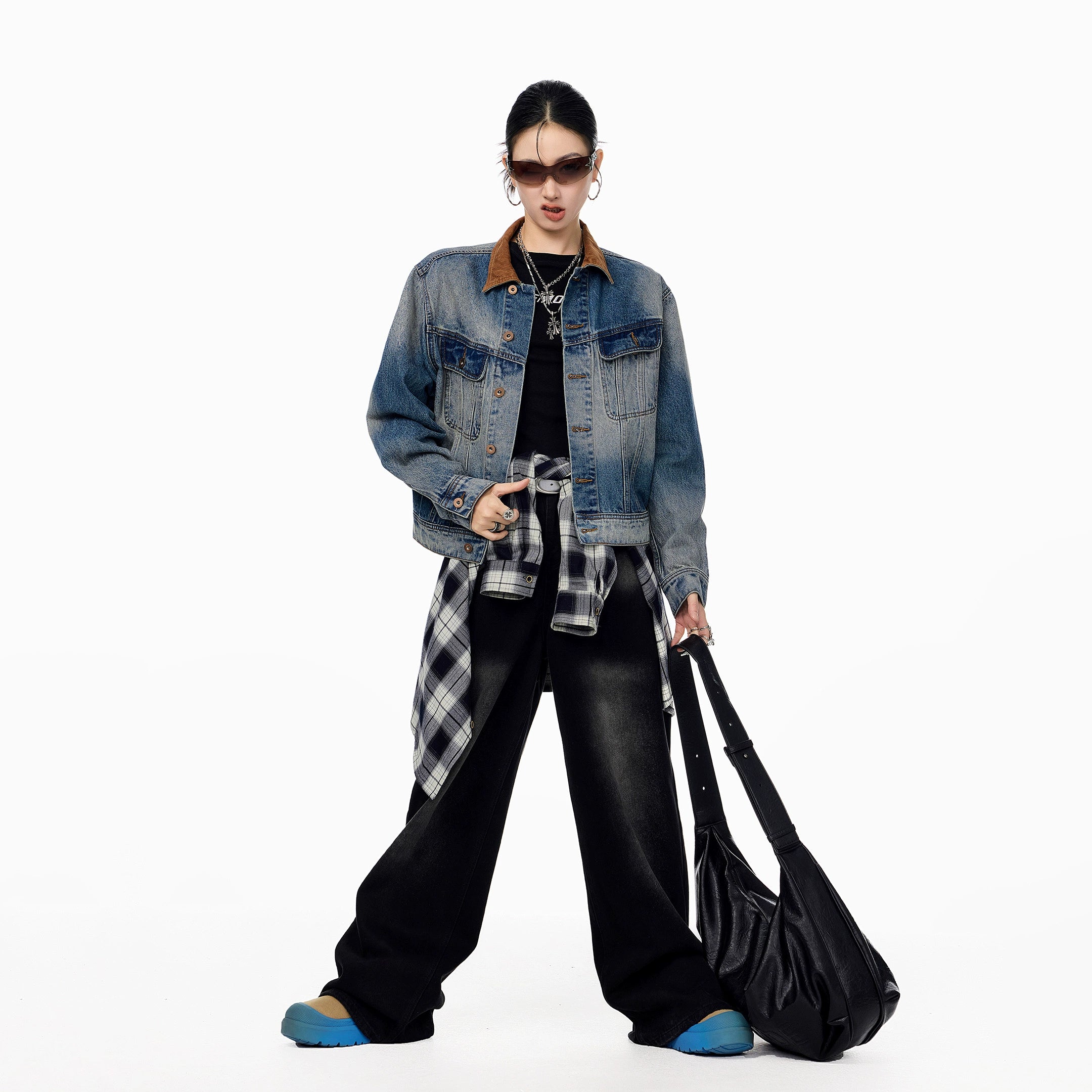 ICH MODE 美式复古水洗做旧牛仔外套女2025秋冬新款翻领夹克上衣