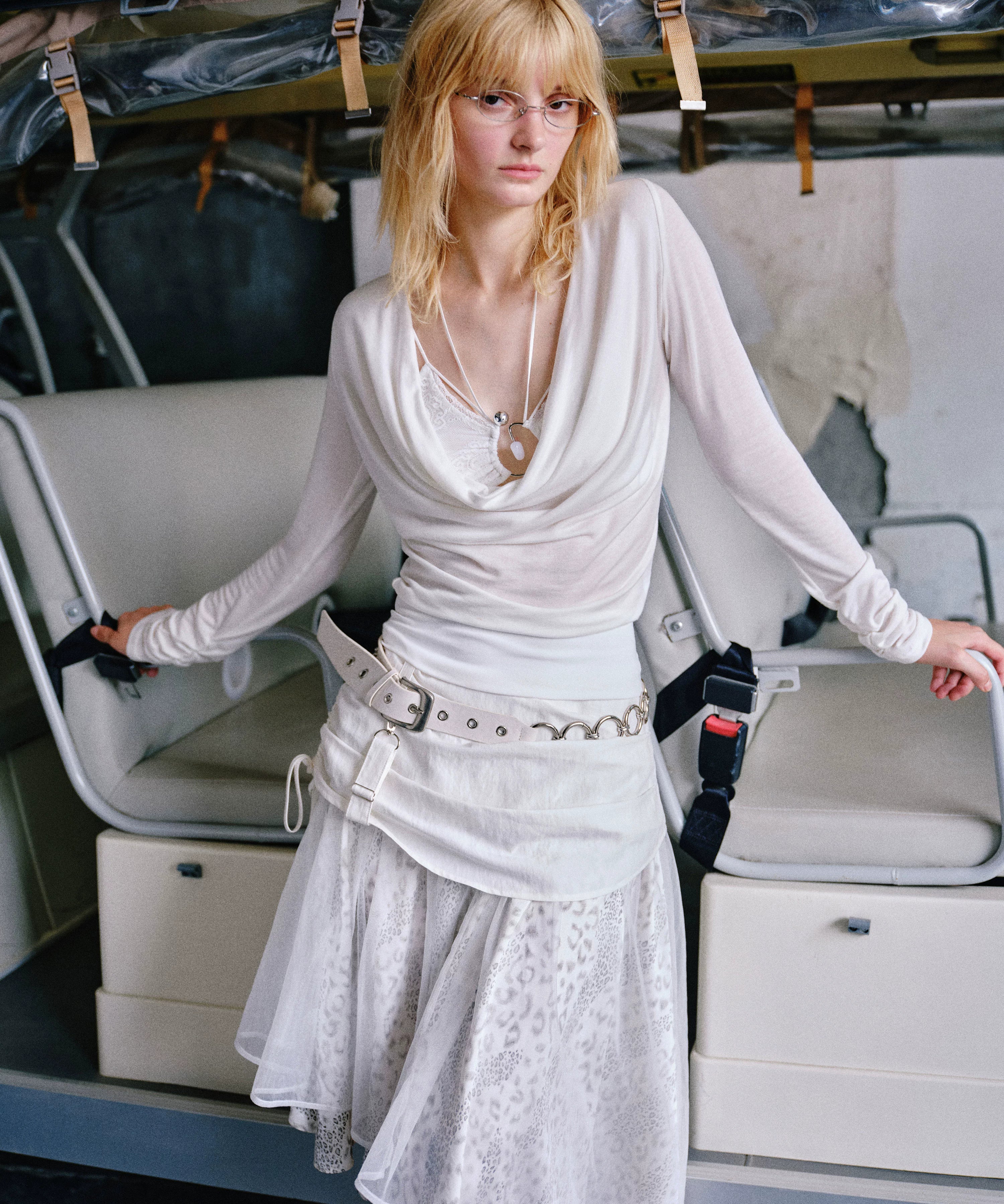 2th Desire 不规则豹纹拼接网纱修身细闪氛围感复古多层半身裙女