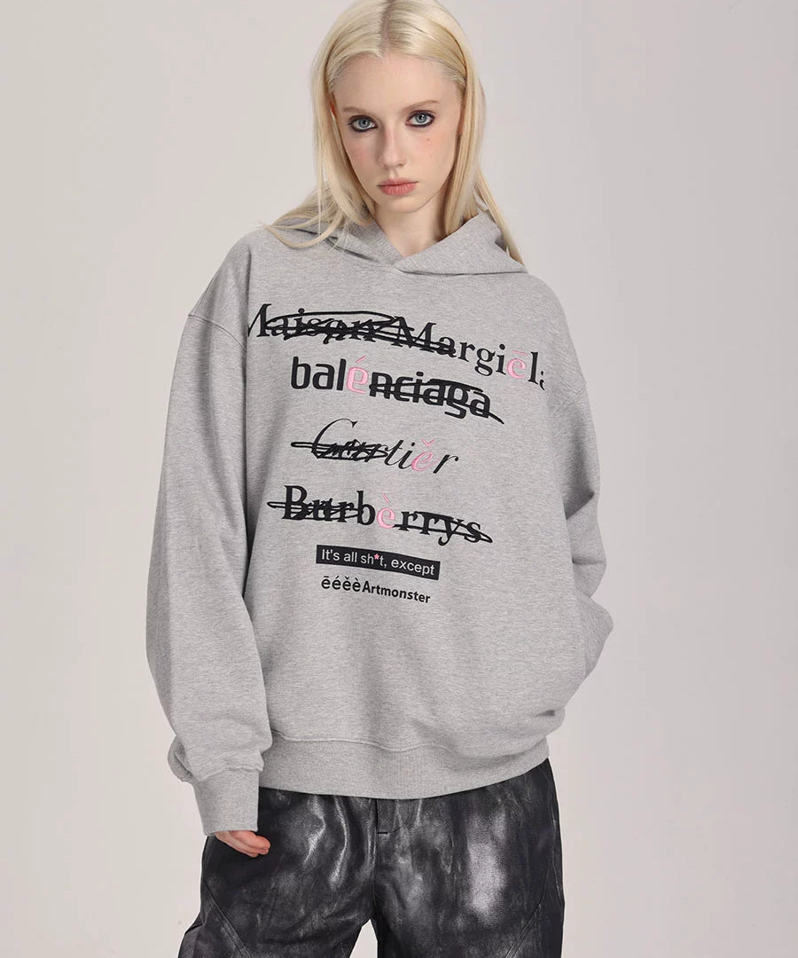 eeeeArtmonster创意"恶搞"标语美式连帽卫衣男女高街ins情侣帽衫