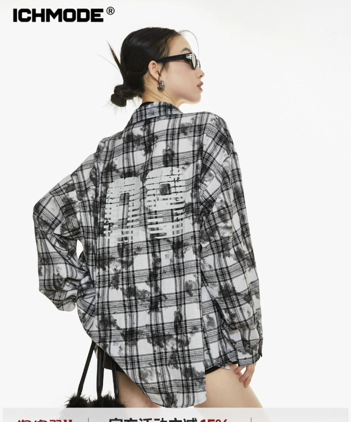 ICH MODE 美式复古格子衬衫女2025年秋冬新款高级感宽松休闲上衣