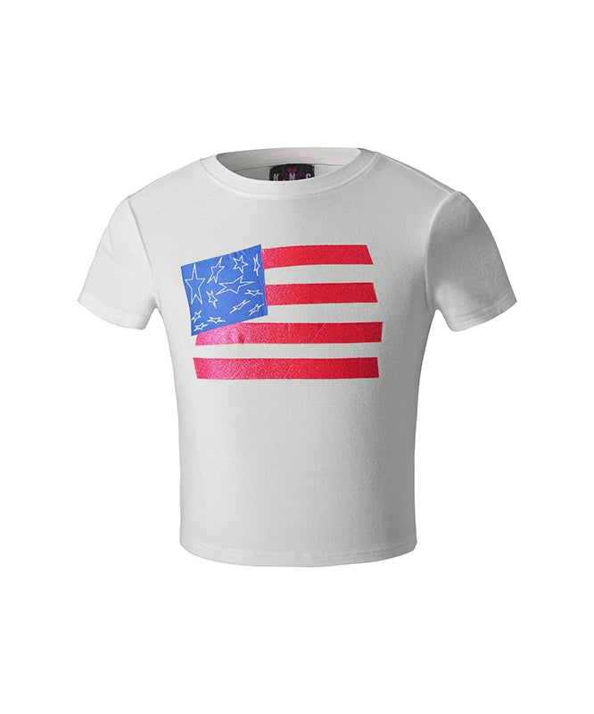 闪粉印花性感紧身高弹辣妹短款美式T恤羊绒圆领短袖女