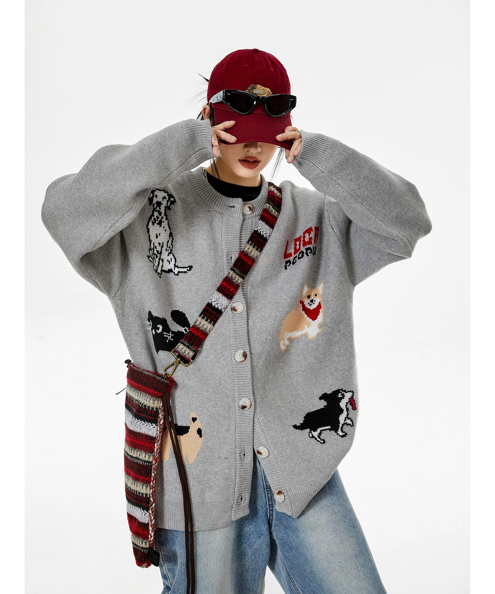 ICH MODE 美式复古小狗毛针织开衫女秋冬慵懒高级感休闲毛衣外套