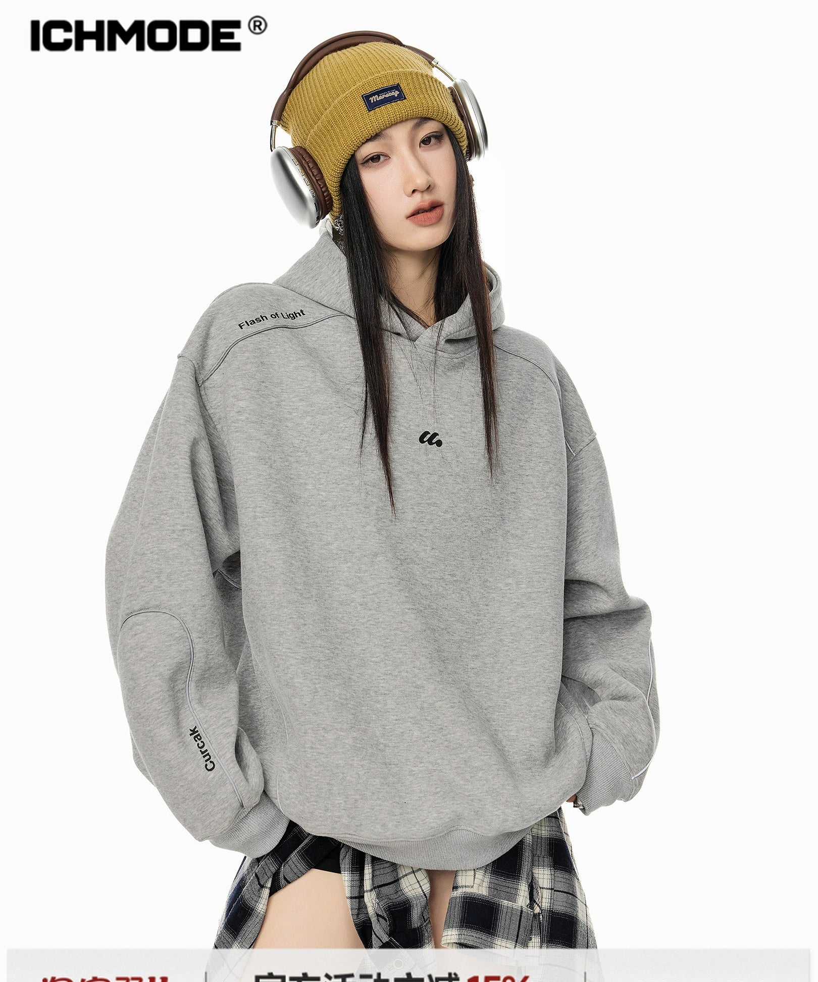 ICH MODE 美式复古宽松连帽卫衣女新款秋冬宽松运动上衣帽衫外套