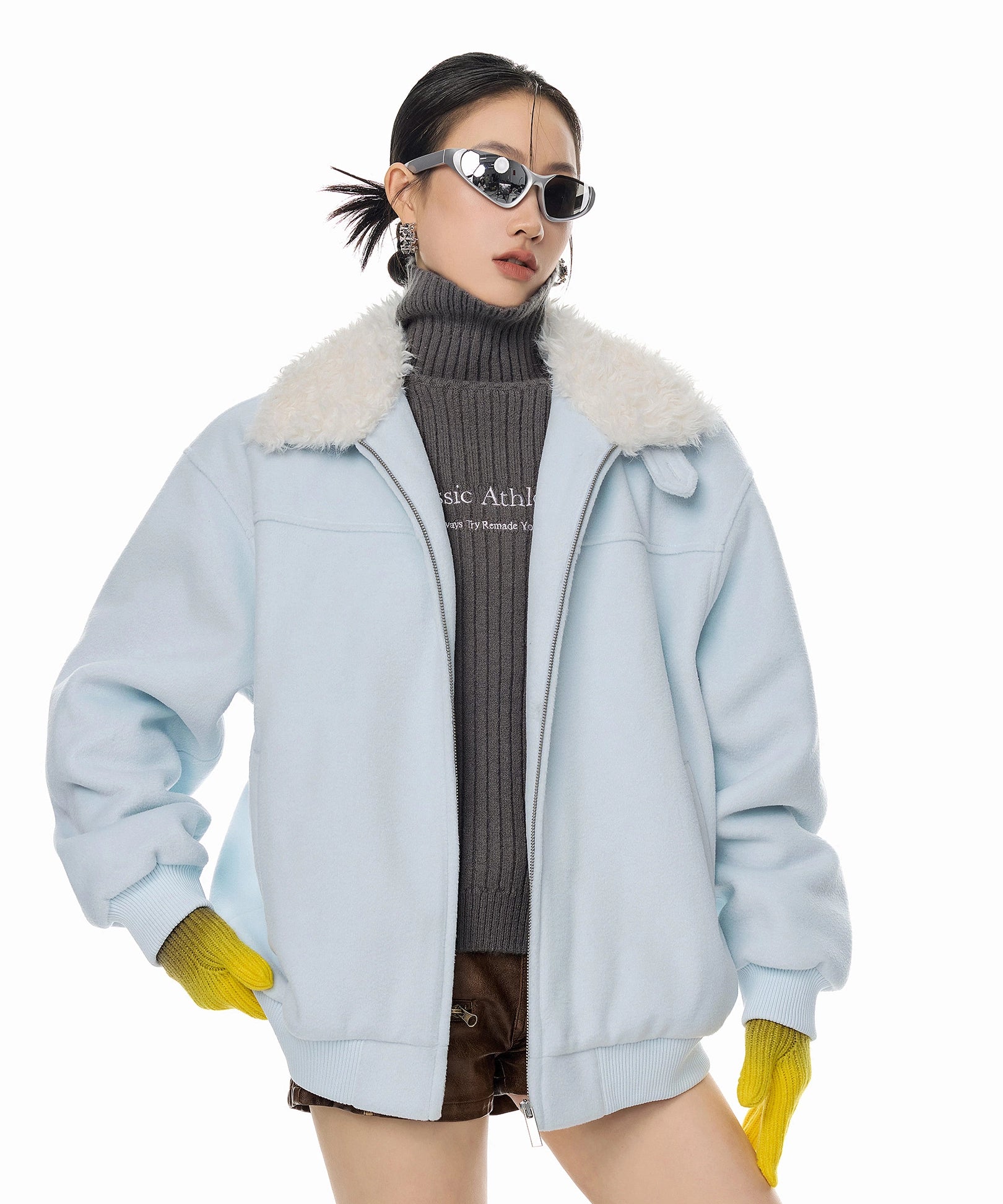 ICH MODE 美式复古毛领翻领棉服女2025新款冬季宽松防寒棉衣外套