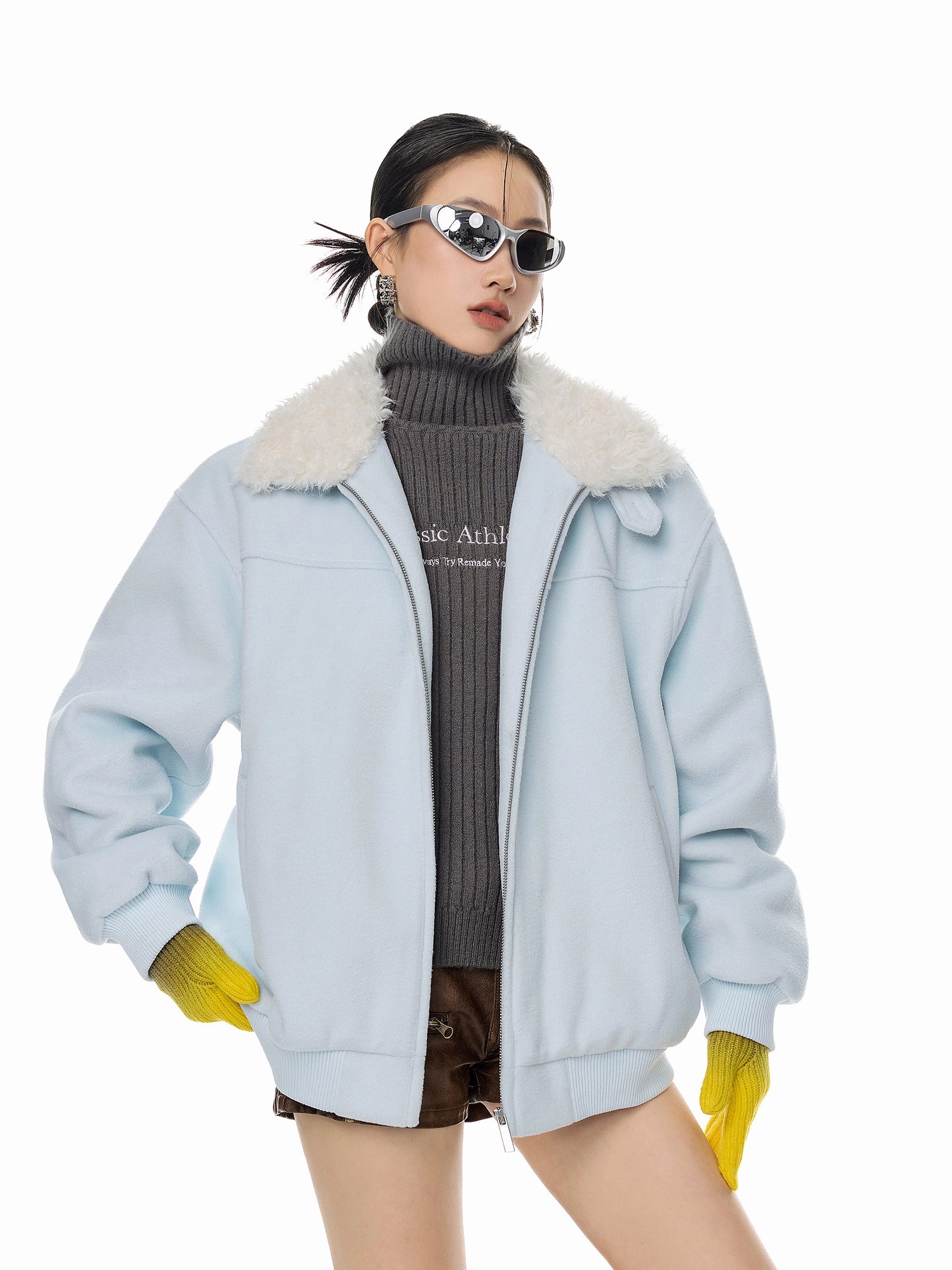 ICH MODE 美式复古毛领翻领棉服女2025新款冬季宽松防寒棉衣外套