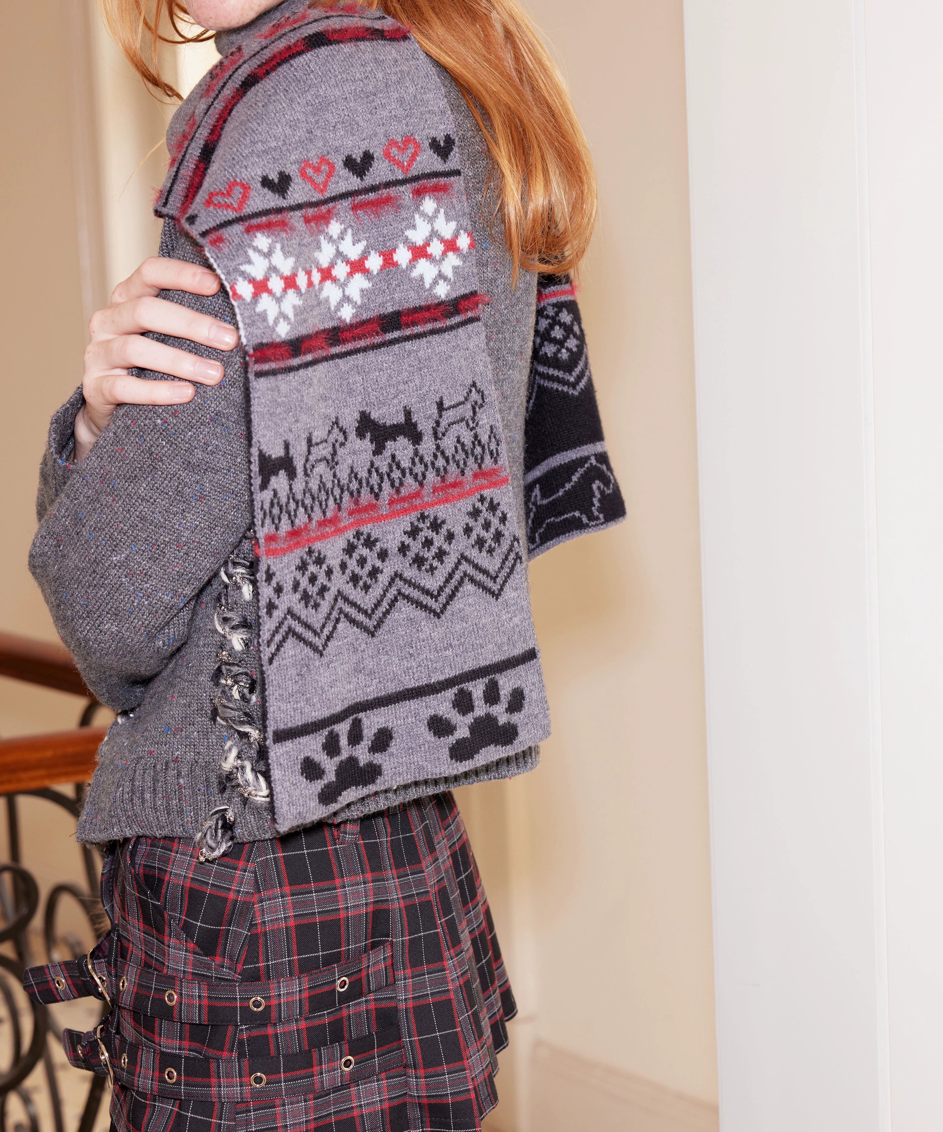 2th Desire费尔岛复古爱心提花软糯羊毛混纺两用针织保暖加厚围巾