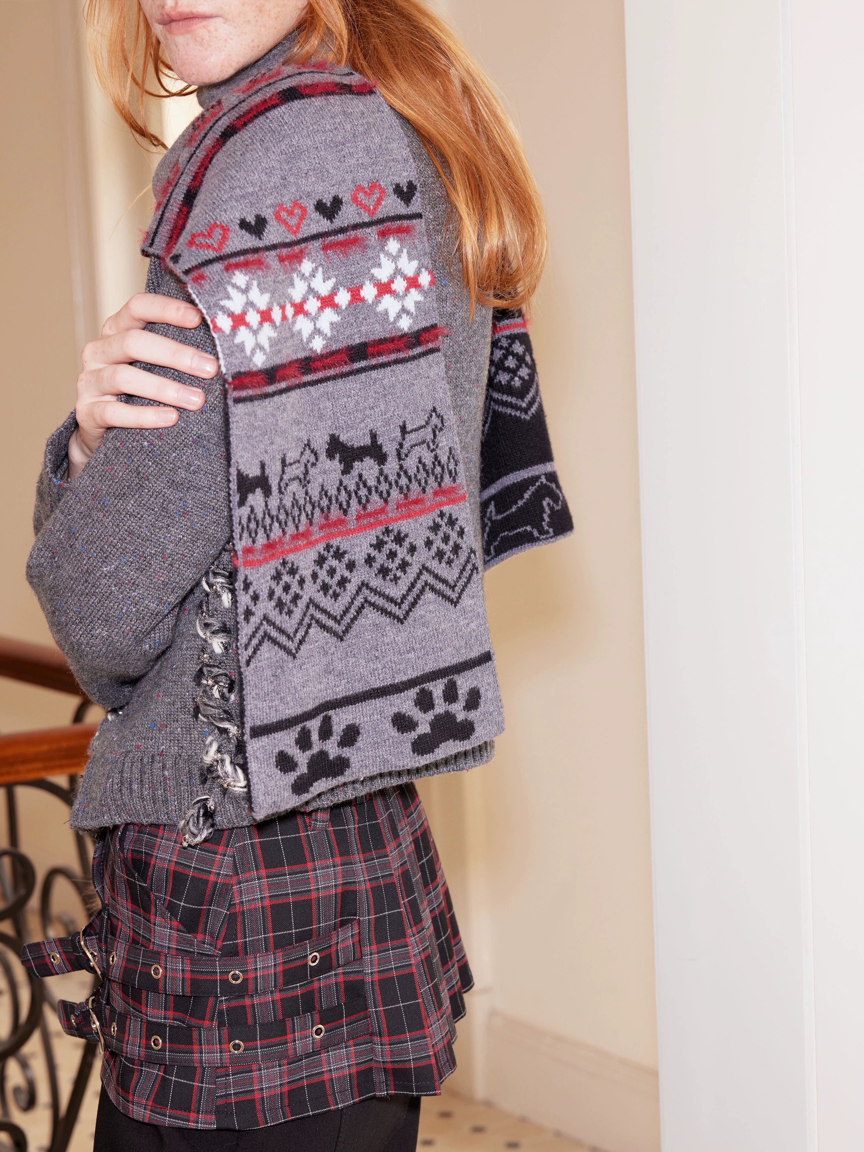 2th Desire费尔岛复古爱心提花软糯羊毛混纺两用针织保暖加厚围巾