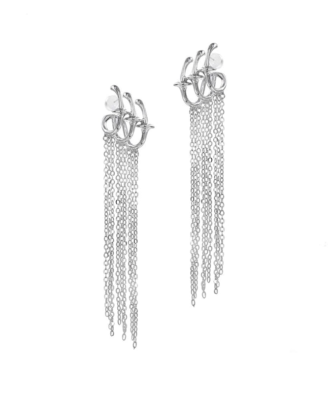 挂耳染既视感！SUMIYAKI机械流苏耳环女大气高级感银色耳挂耳饰