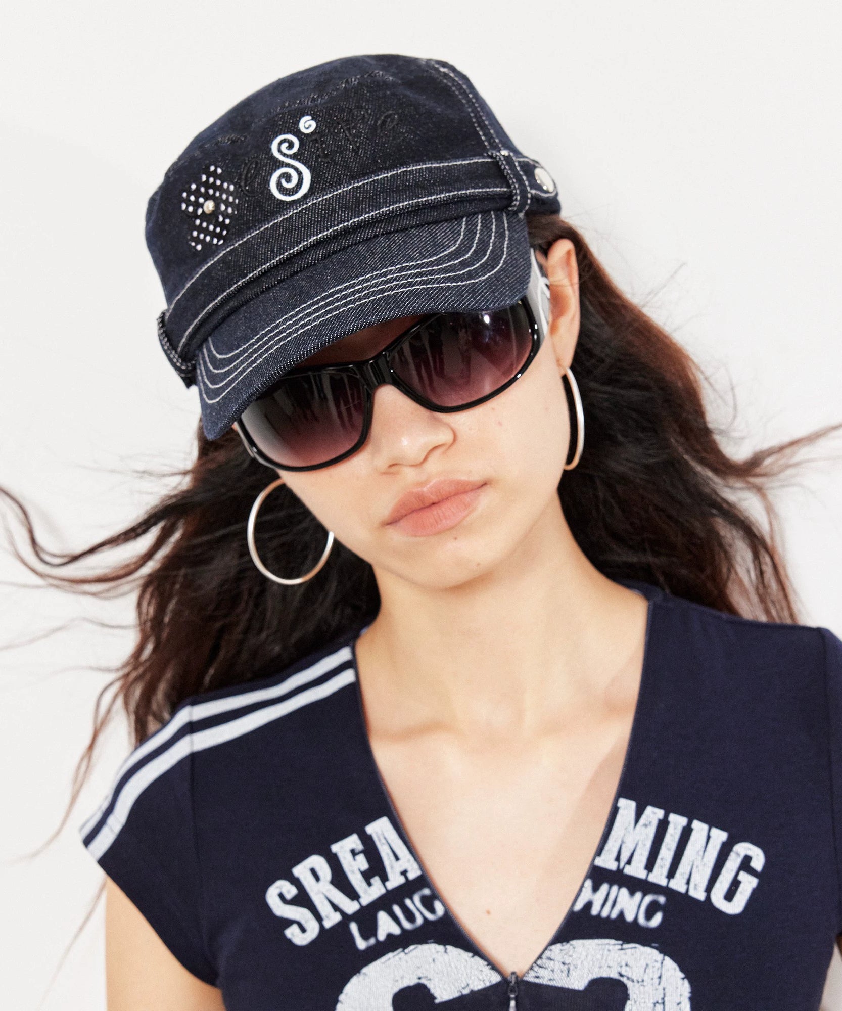 2th Desire原创原牛波点花朵字母刺绣撞色线菊花钉铆钉马术画报帽