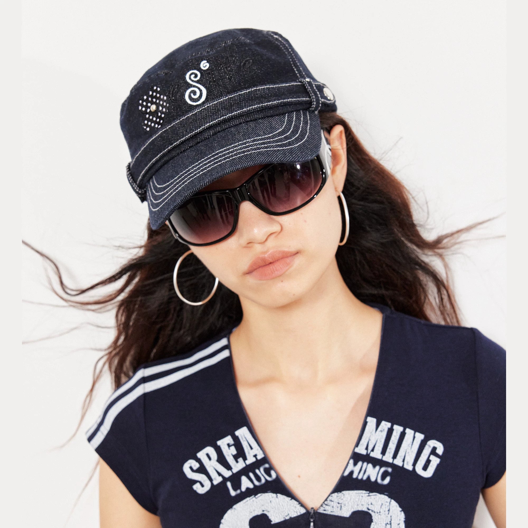 2th Desire原创原牛波点花朵字母刺绣撞色线菊花钉铆钉马术画报帽